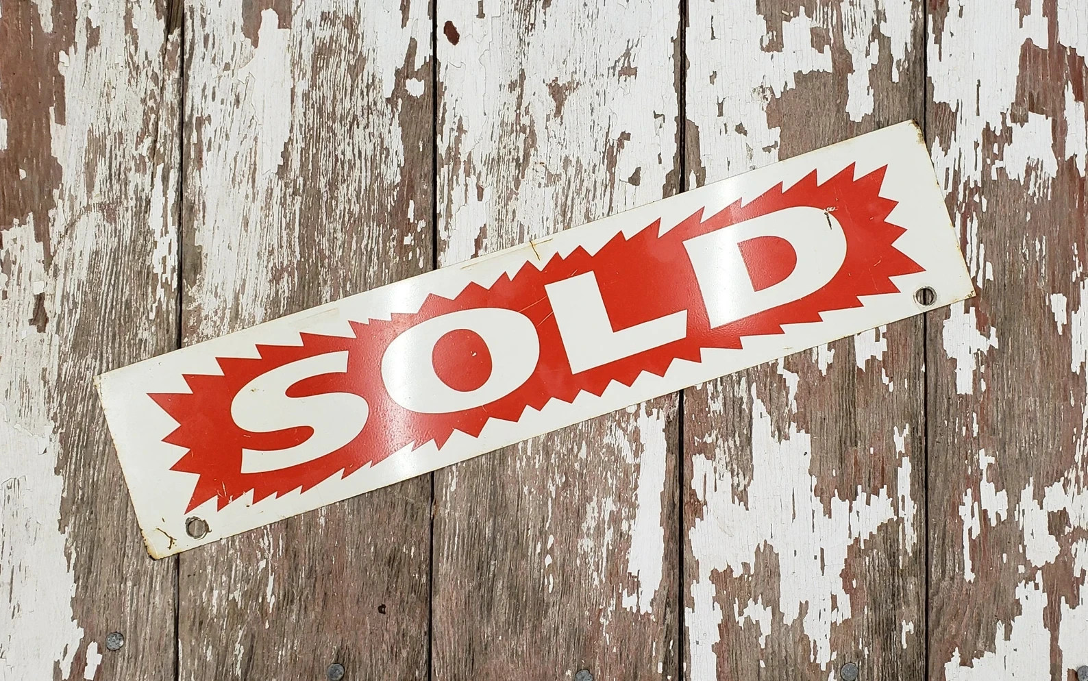 Vintage Metal Realtor SOLD Sign – Mancave Red and White Sold Sign