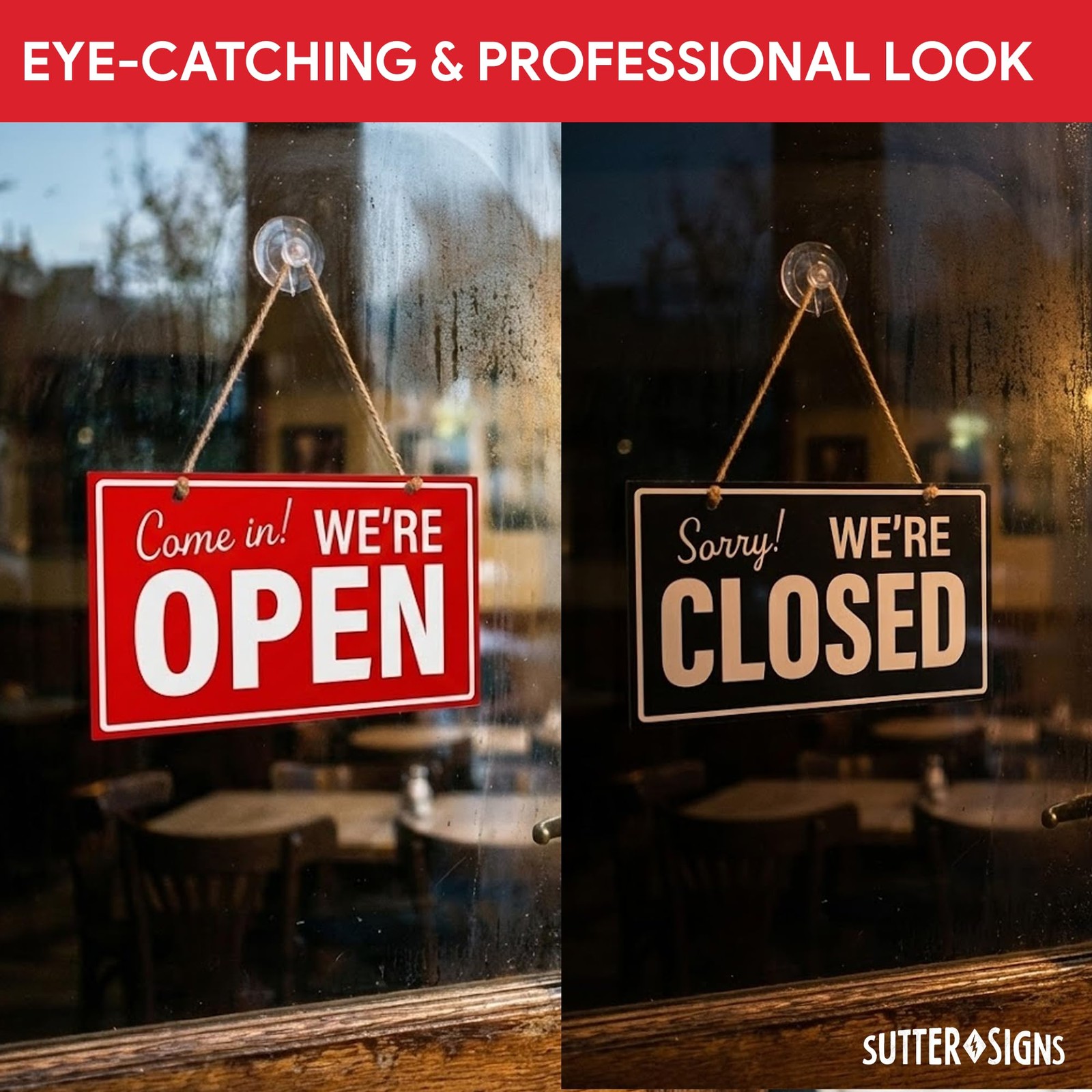 Open Closed Sign for Business, 10&Prime; x 6&Prime; Double Sided Plastic Sign with Twine,…