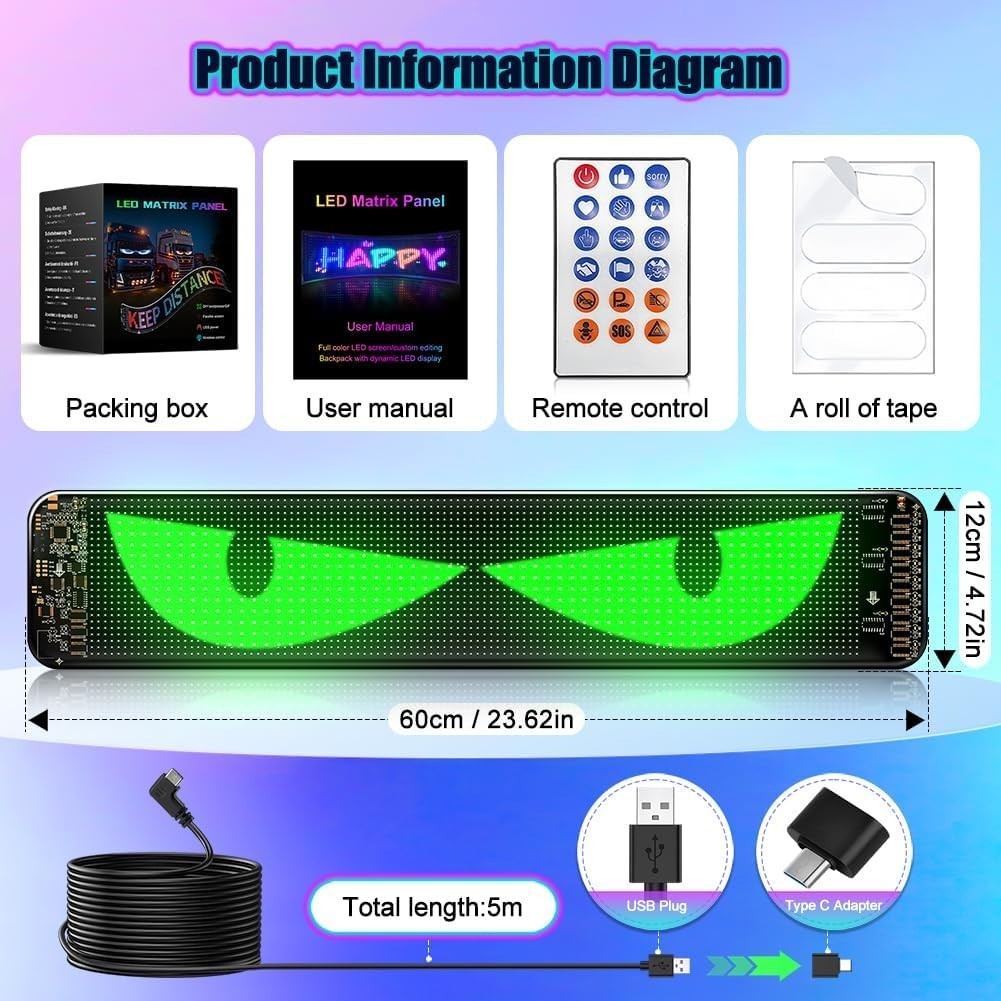 2-Pcs LED Devil Eyes for Car Windshield – Programmable & Customizable Displays