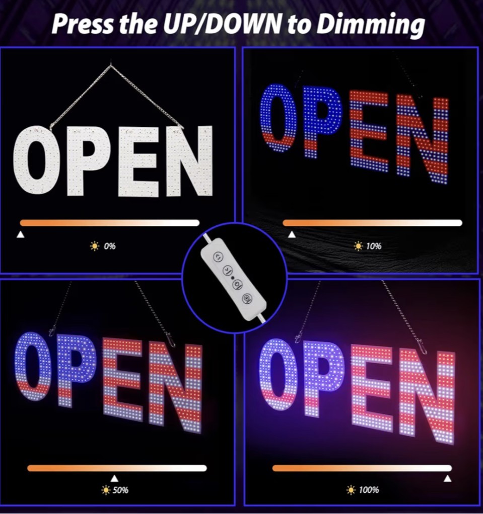 LED Open Signs for Business, 30&Prime;x10&Prime; Large Dimmable US Flag