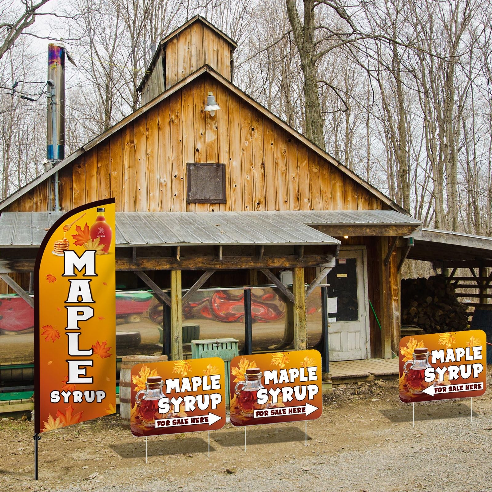 Tegeme 6 Sets 7ft Maple Syrup Advertising Flag Pole Kit Include Maple Syrup F…