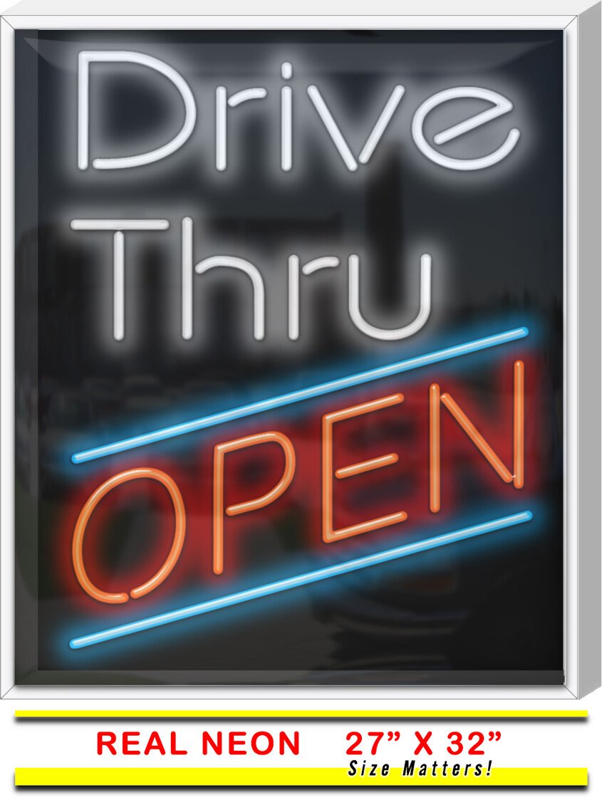 OUTDOOR XL Drive Thru Open Neon Sign | Jantec | 27&Prime; x 32&Prime; | Call-In Pick-Up