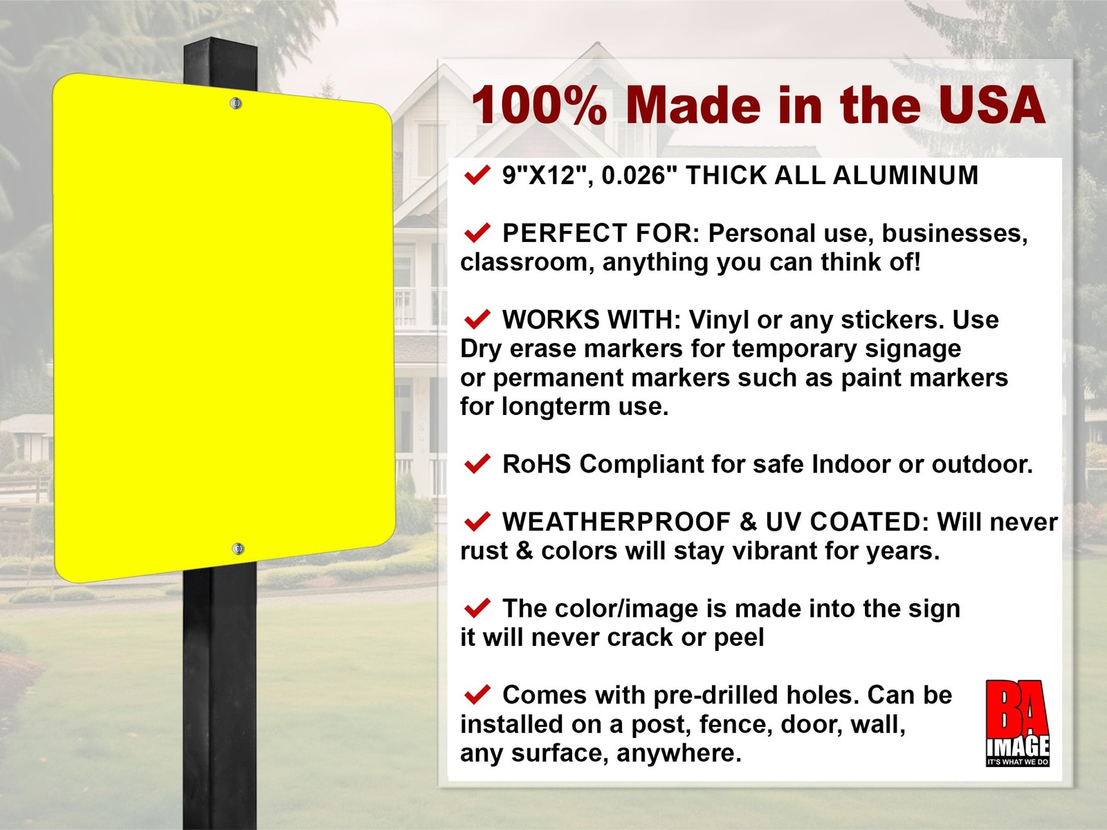 Blank Aluminum Sign 9×12 inches, Multiple Colors and Sizes, Use with Vinyl, D…