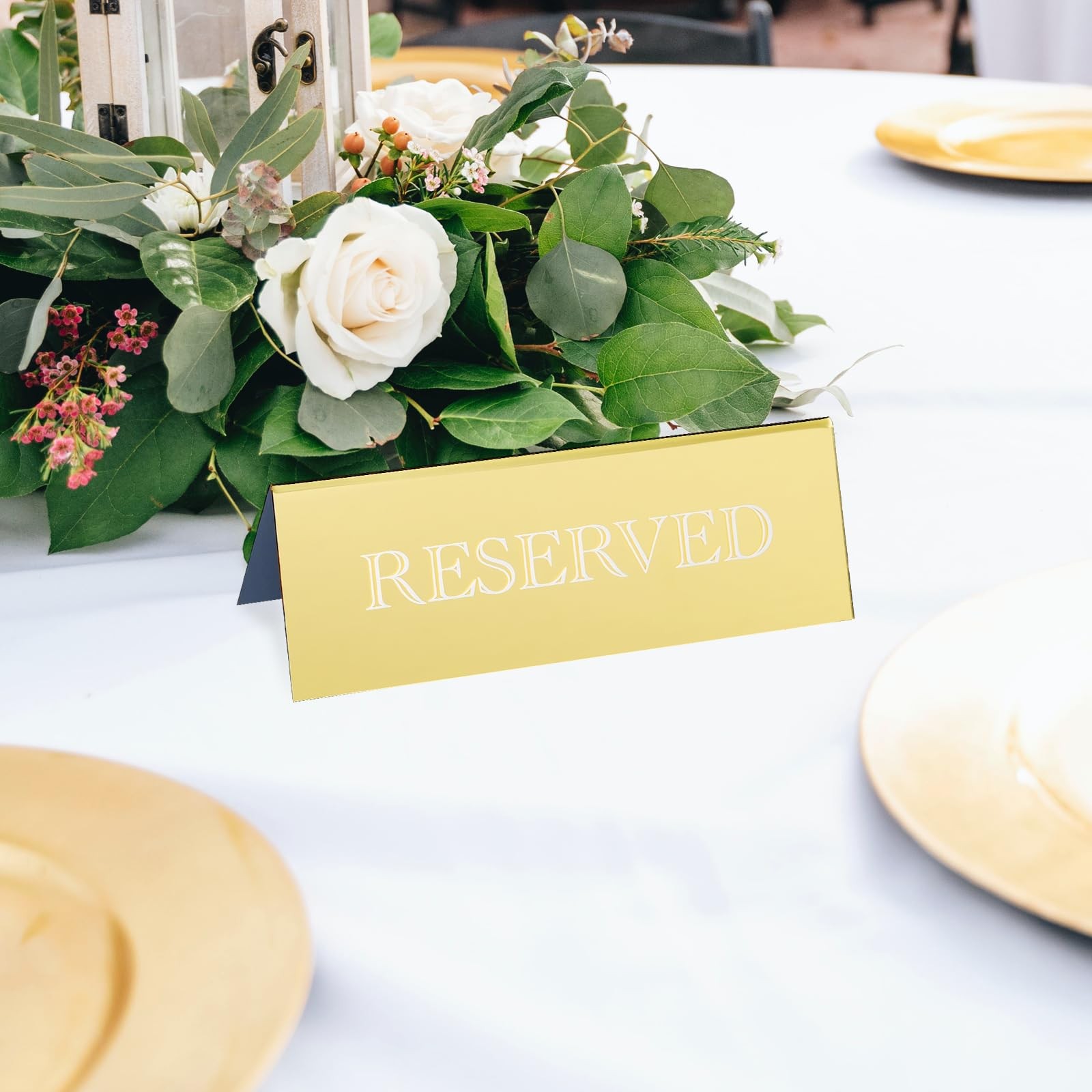 6 PCS 7.9×2.7 Inch Gold Mirror Acrylic Reserved Table Tent Seating Signs