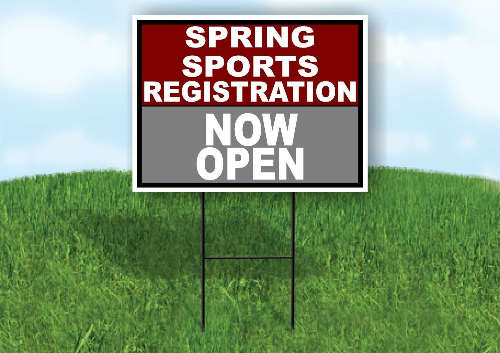 SPORTS REGISTRATION MAROON GRAY SPRING Yard Sign with Stand LAWN SIGN