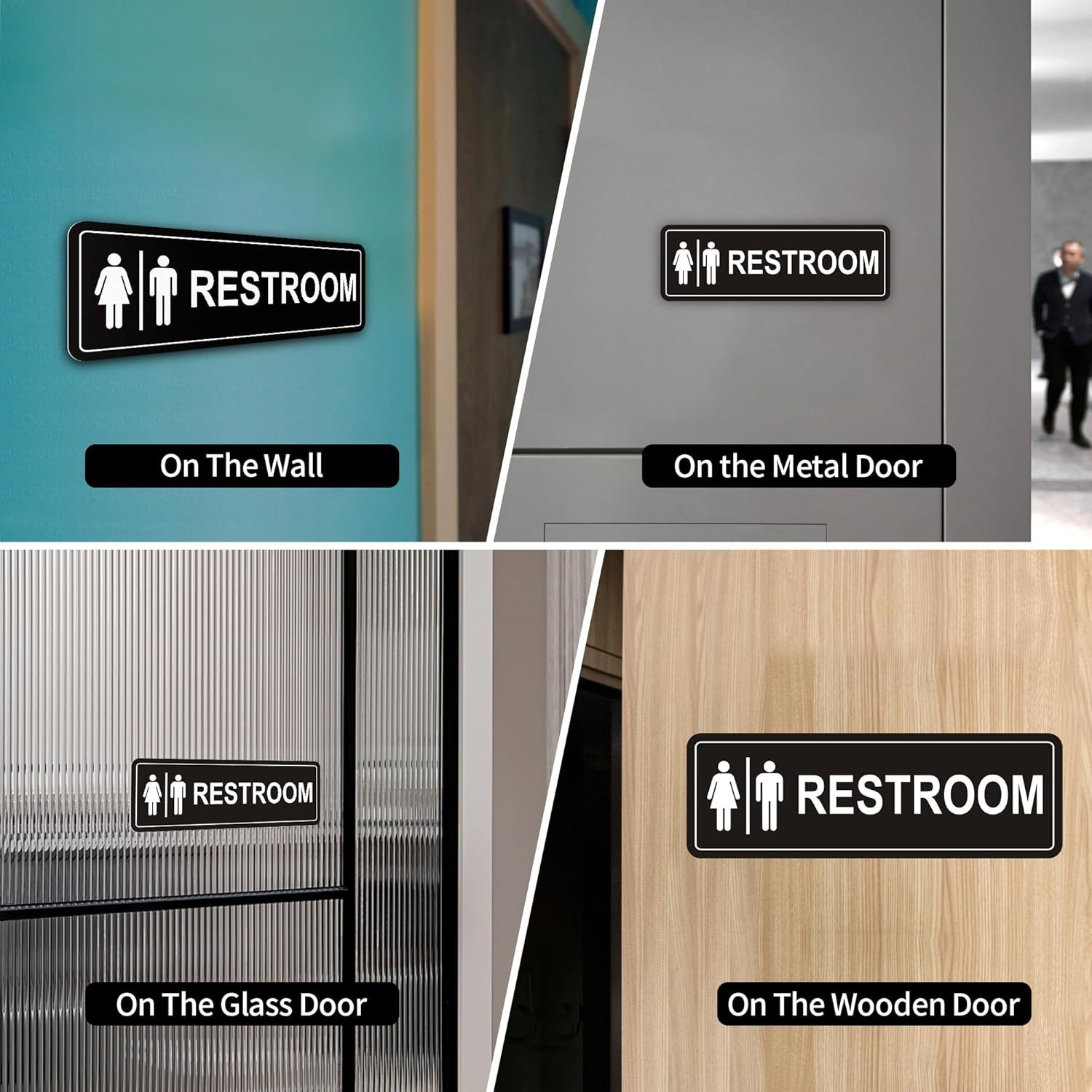 Restroom Sign – 2 Pack Metal Restroom Signs for Business with Strong Self-Adh…