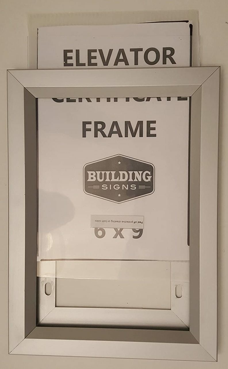 Elevator Inspection Certificate Frame 6 x 9 (Heavy Duty – Aluminum)-REF24-1027