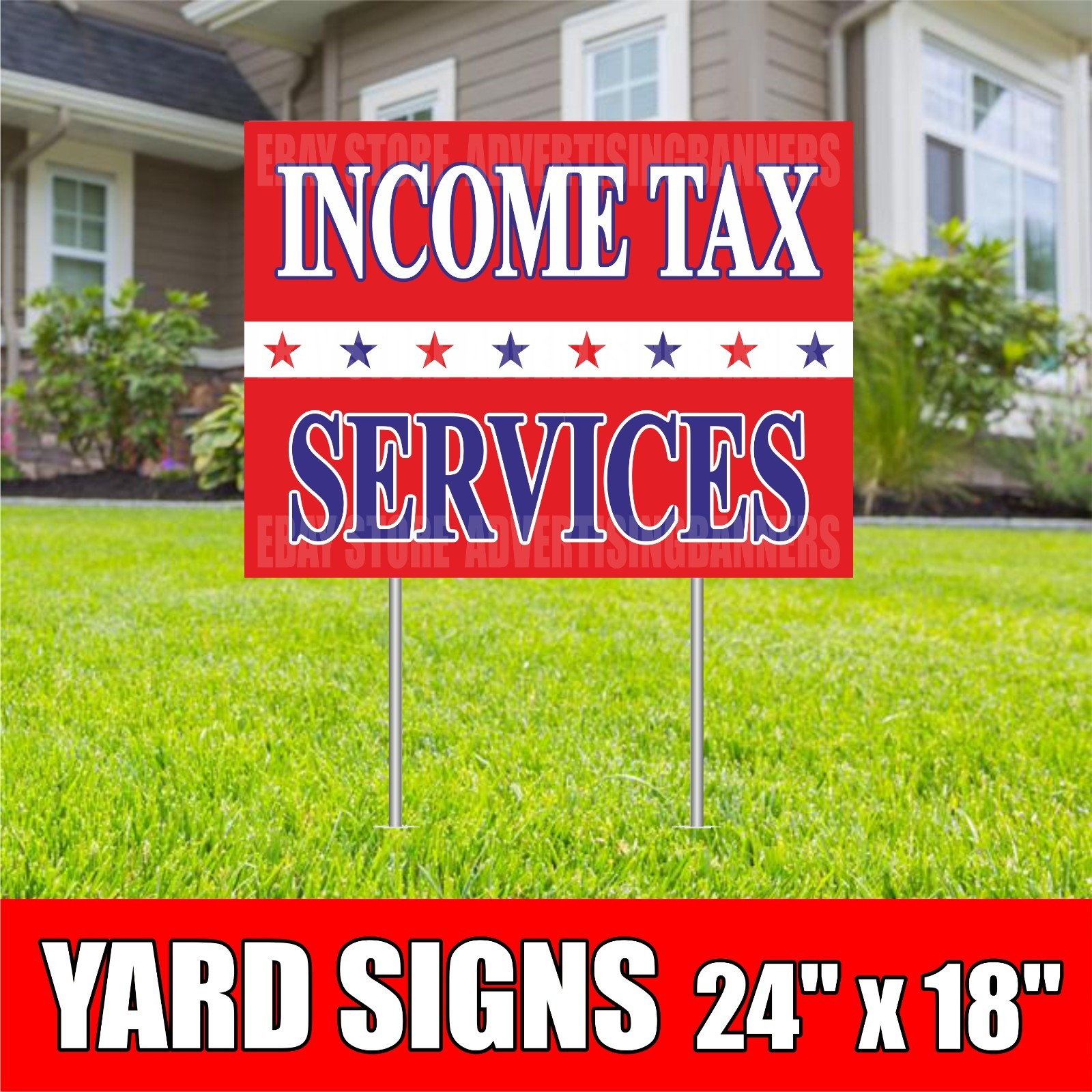INCOME TAX SERVICES Yard Sign with H-Stakes EXPRESS RETURN REFUND HELP CASH