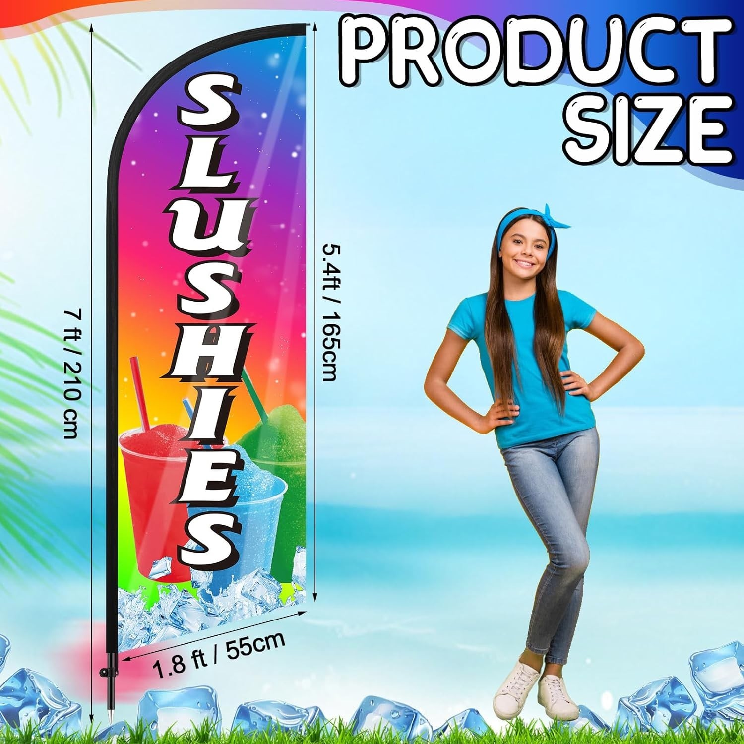 Durable 7ft Slushies Feather Flag Banner with Poles – Eye-catching Store Sign