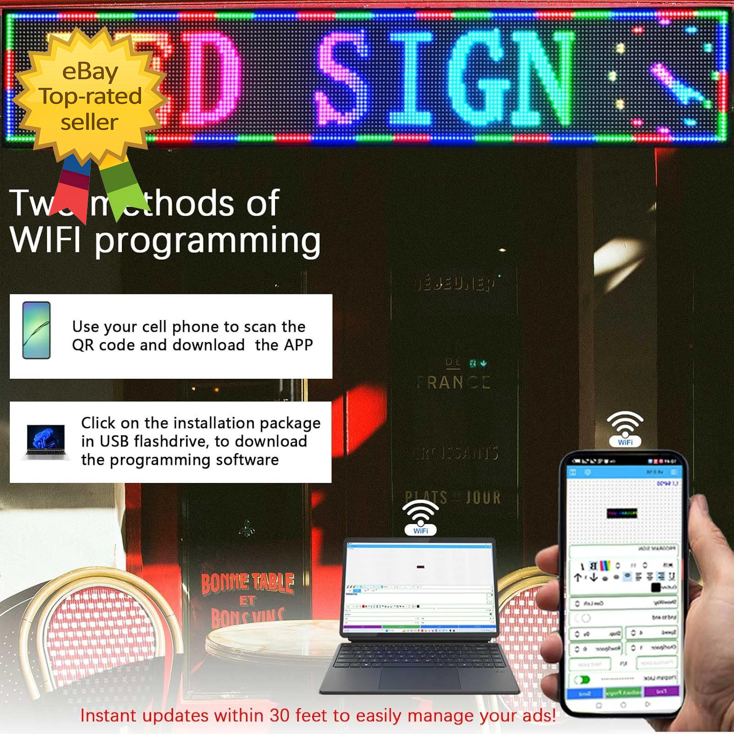 HS P10 77 »X14 » Led Sign Outdoor Digital Open Neon Programmable Scrolling Hig