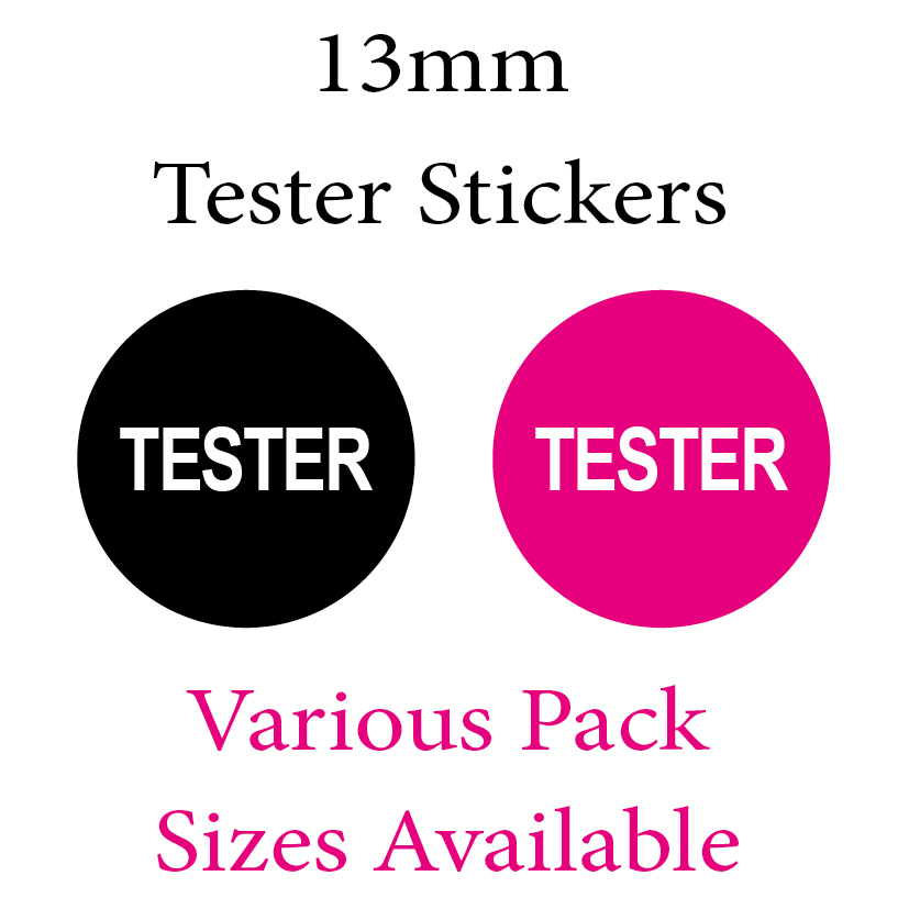 13mm Black or Pink &lsquo;Tester&rsquo; Stickers Various Pack Sizes Available