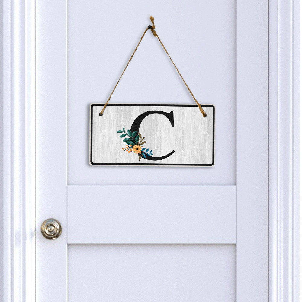 C Flower Decor 5×10 Hanging Wall or Door Sign | Alphabet Letter Room Decoration