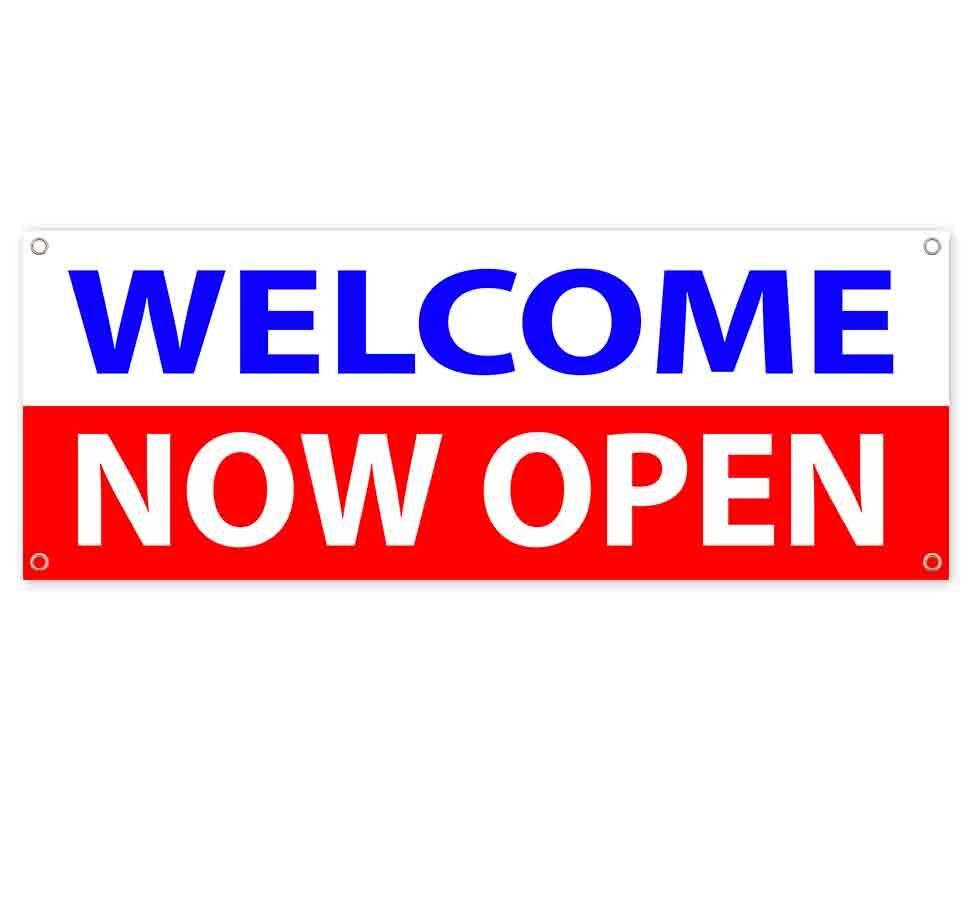 WELCOME NOW OPEN CLEARANCE BANNER Advertising Vinyl Flag Sign INV
