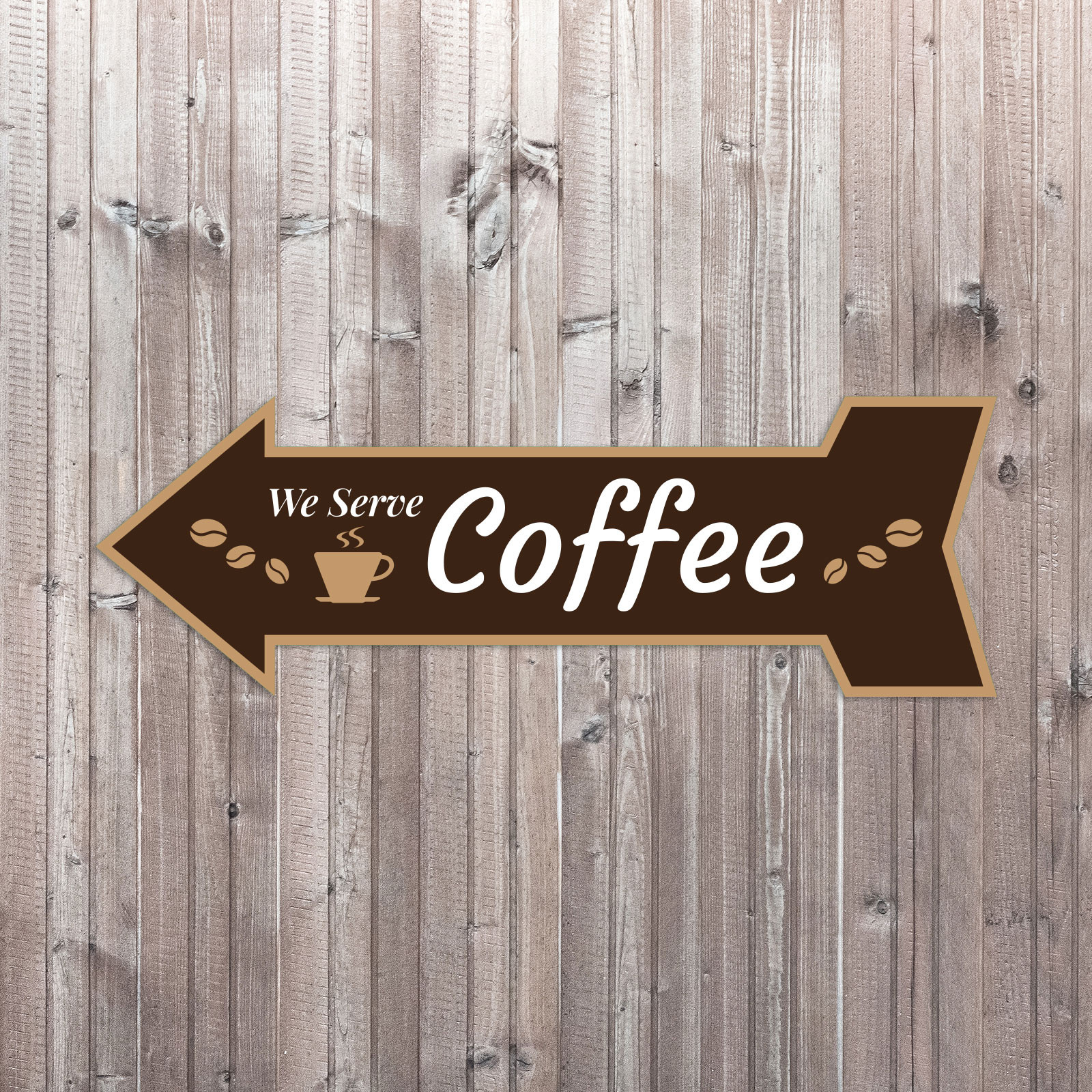 Arrow Shape We Serve Coffee 12×4&Prime; Wall or Door Sign | Funny Home Decor