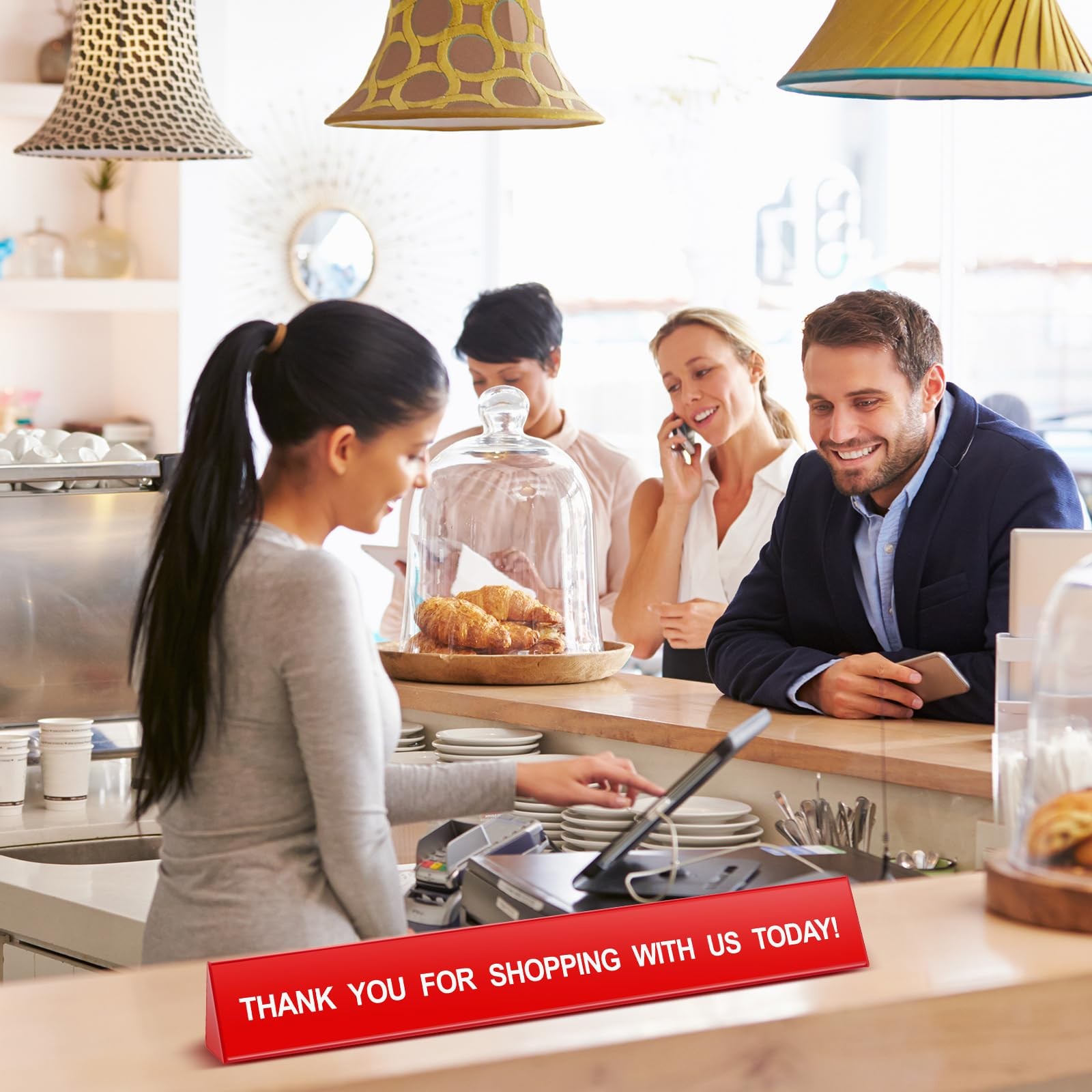 2 PCS Checkout Lane Divider Cash Register Thank You Red Resin 16×1 Inch
