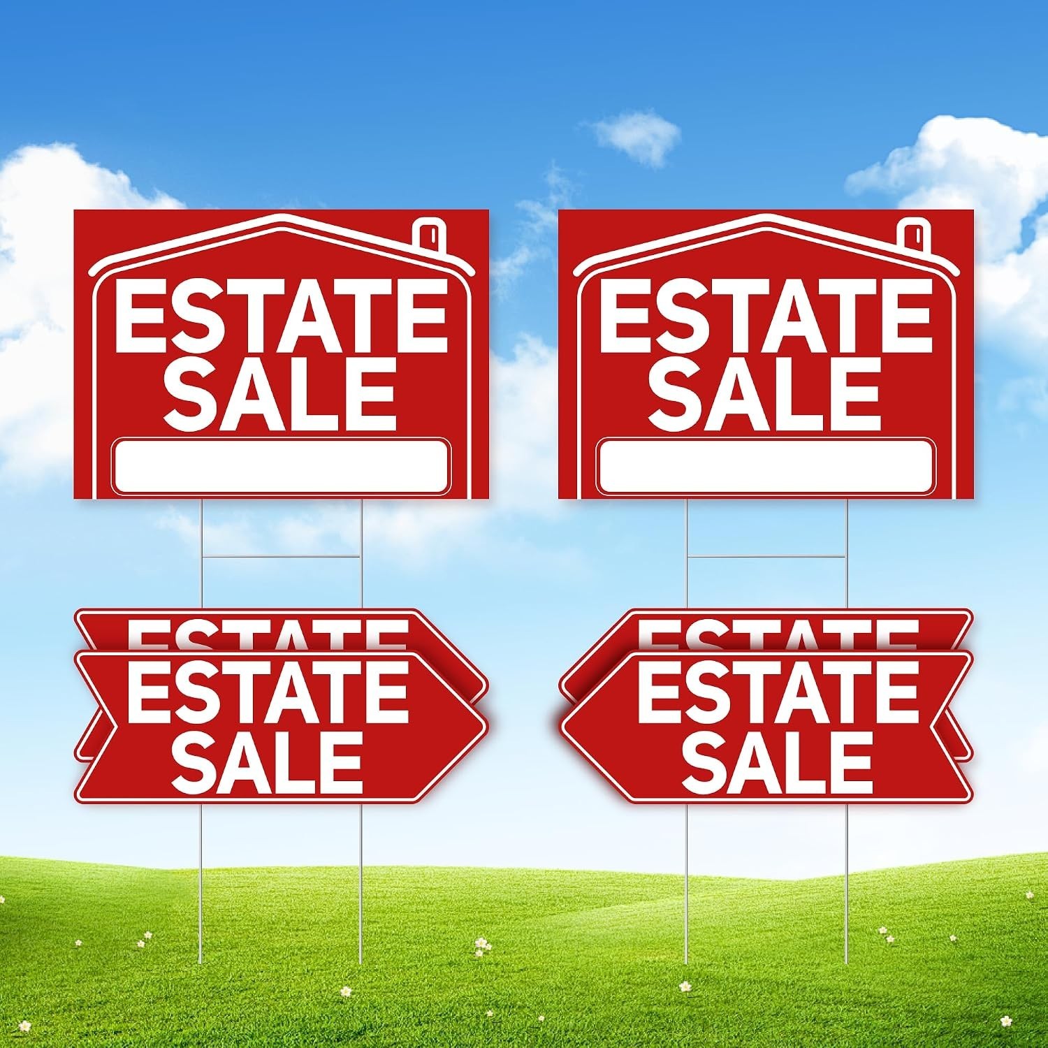 Estate Sale Signs with Stakes Set 6 Waterproof 17×12 and 17×6 Inches Yard Signs