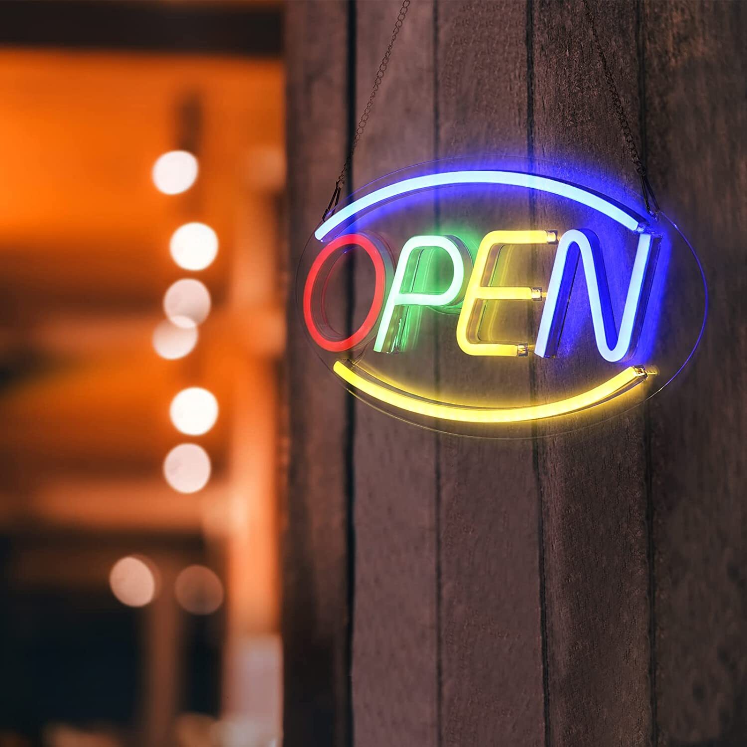 16.5&Prime; x 8&Prime; Ultra Bright LED Neon Light OVAL OPEN Business Sign for Office, Bar