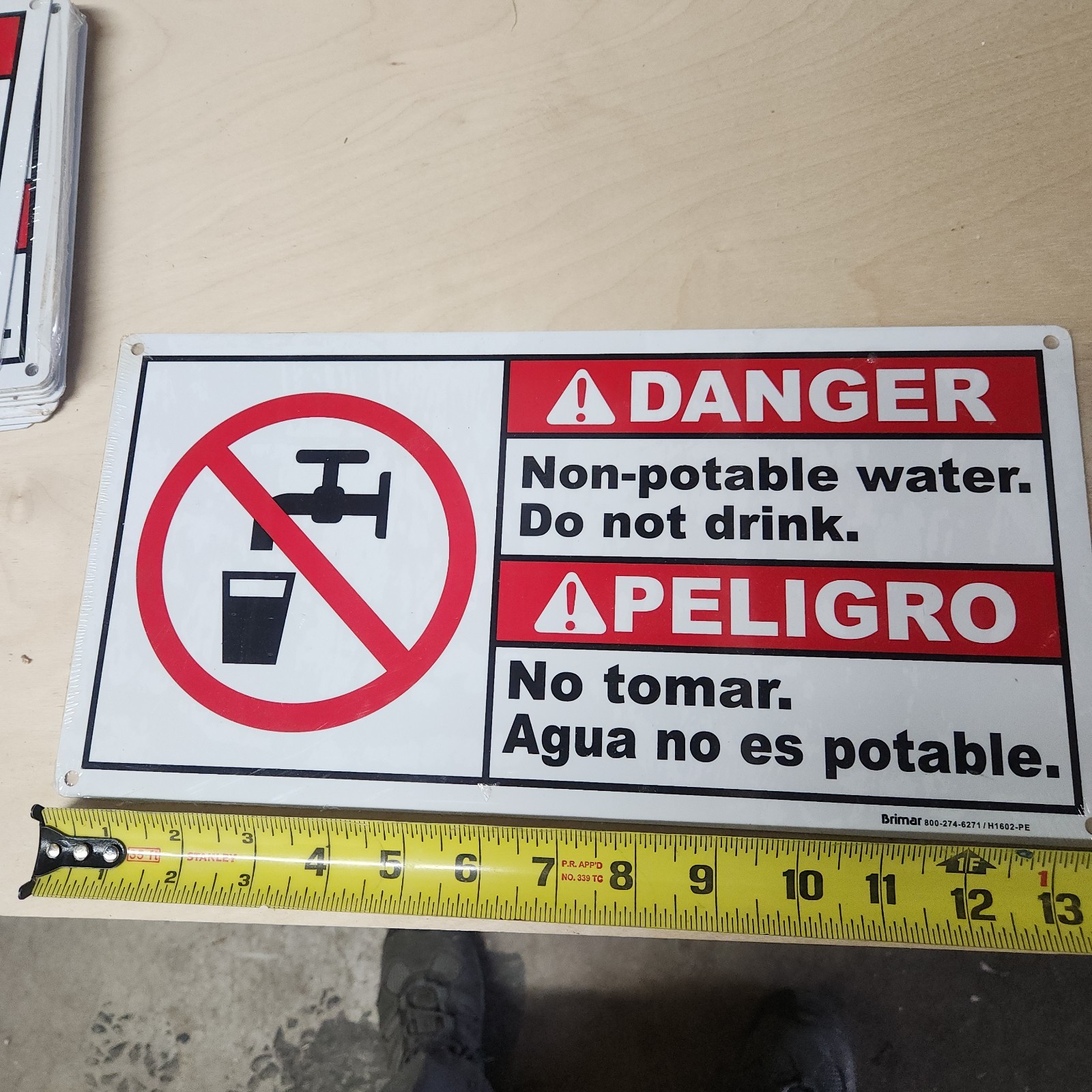 Bilingual Non-Potable Water Danger Sign Aluminum. 7&Prime;x14&Prime; NEW