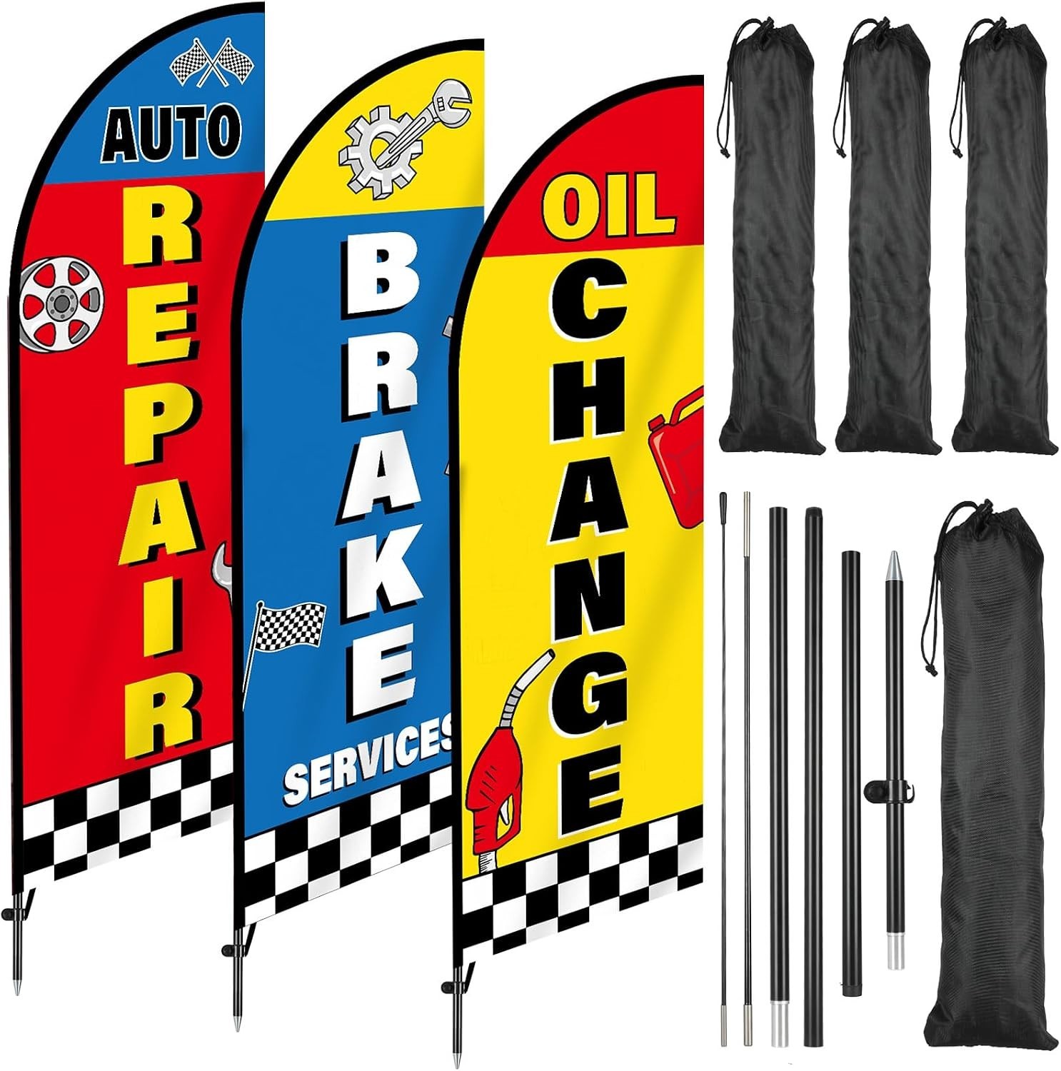 3PC Auto Repair Feather Flag Set 7FT w/ Poles