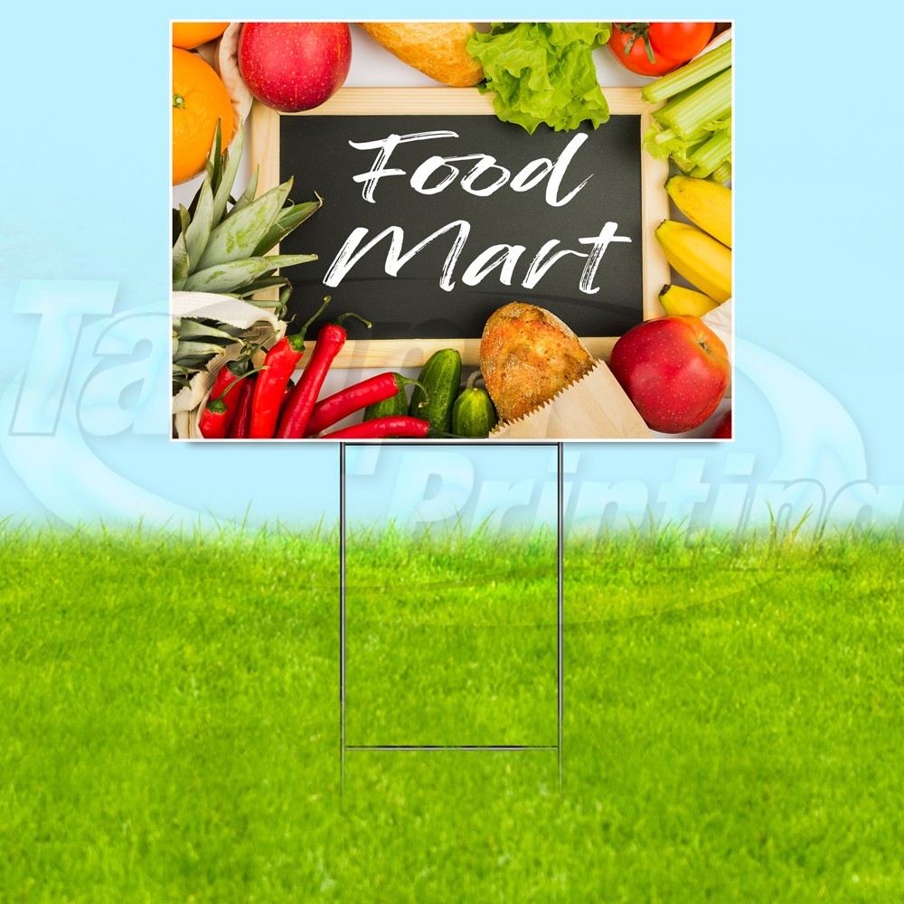 FOOD MART 18×24 Yard Sign Store Shop Plastic Corrugated WITH STAKE USA YS08097