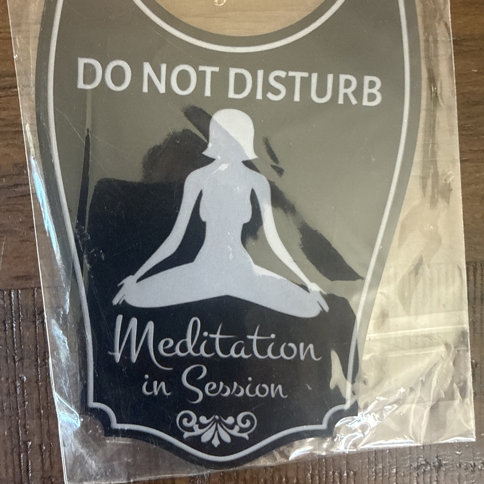 Do Not Disturb Meditation In Session Door Hanger Black Silver 4&Prime; x 8&Prime;