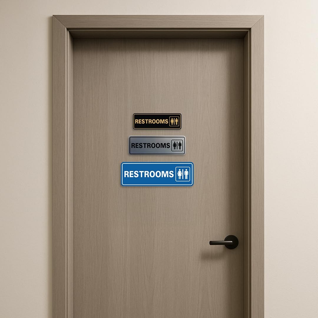 1 PC Standard Restrooms Sign Brushed Gold Large Wall Door Adhesive Displays