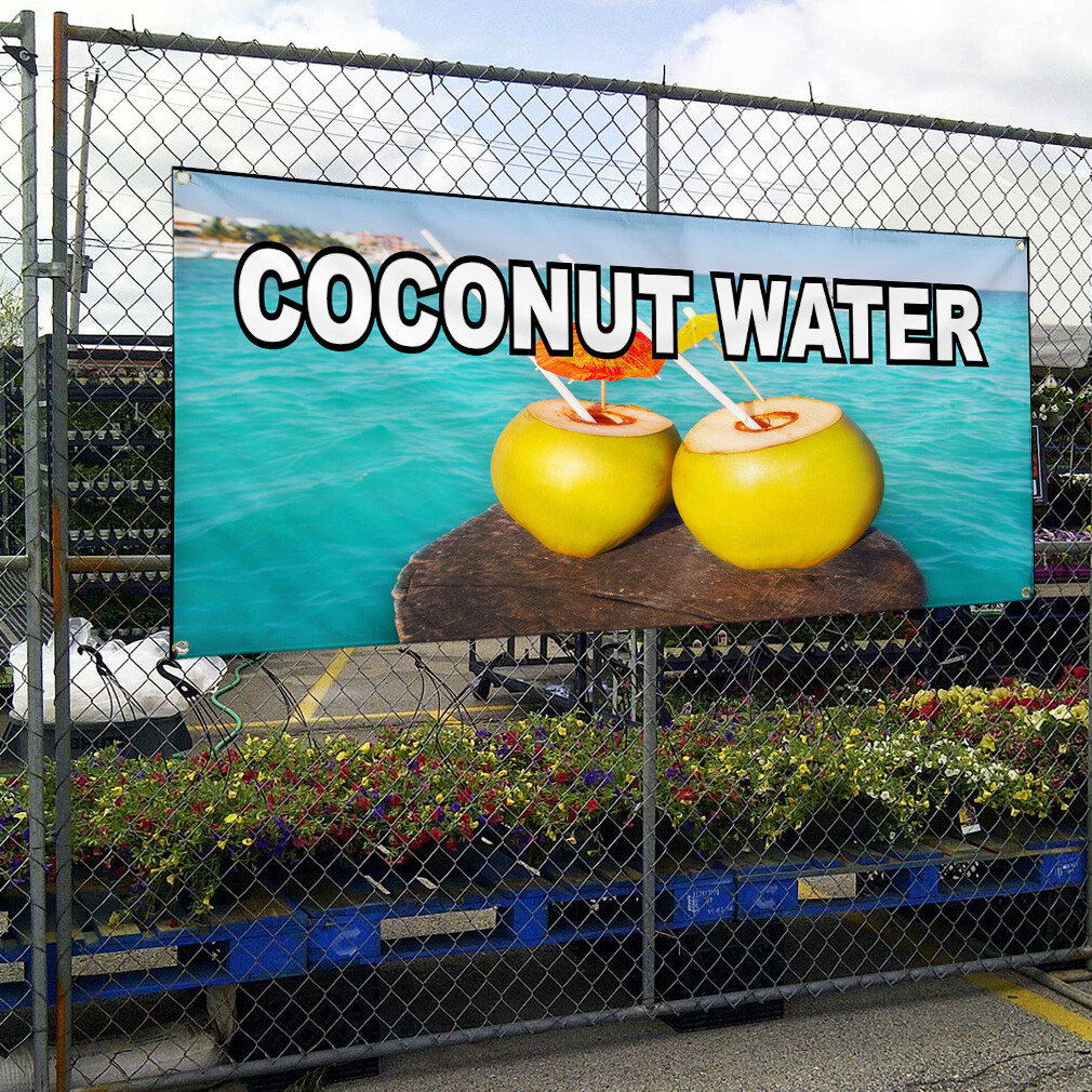 Vinyl Banner Multiple Sizes Coconut Water Food Fair Restaurant Cafe Market