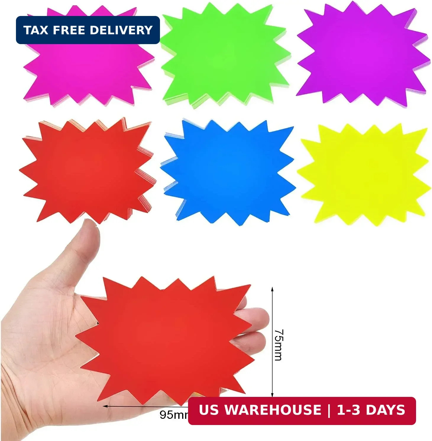 2.8×3.5Inch Neon Signs – 300 pcs 6 Assorted Bright Color, Burst Star Cutouts for
