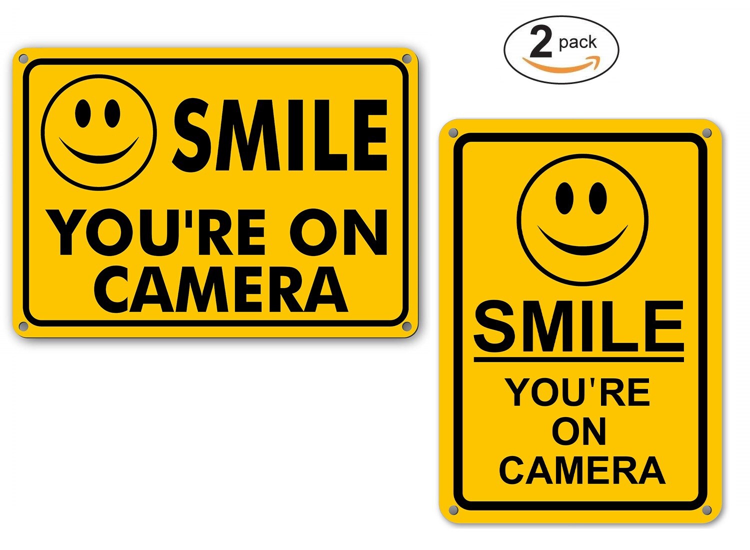 (2) Smile You&rsquo;re on Camera Yellow Warning Signs Home Yard Security cctv Sign