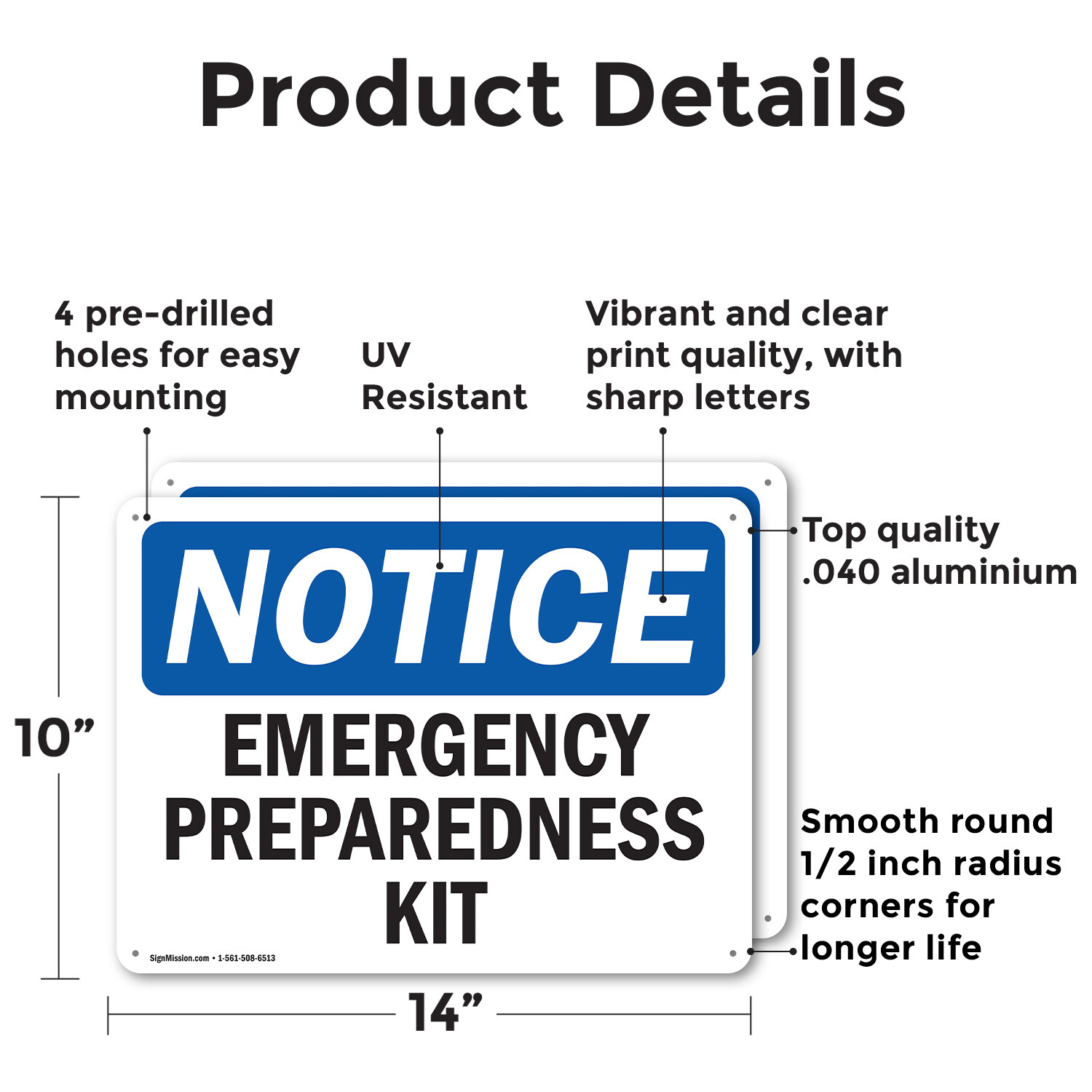 (2 Pack) Emergency Preparedness Kit OSHA Notice Sign Decal Metal Plastic
