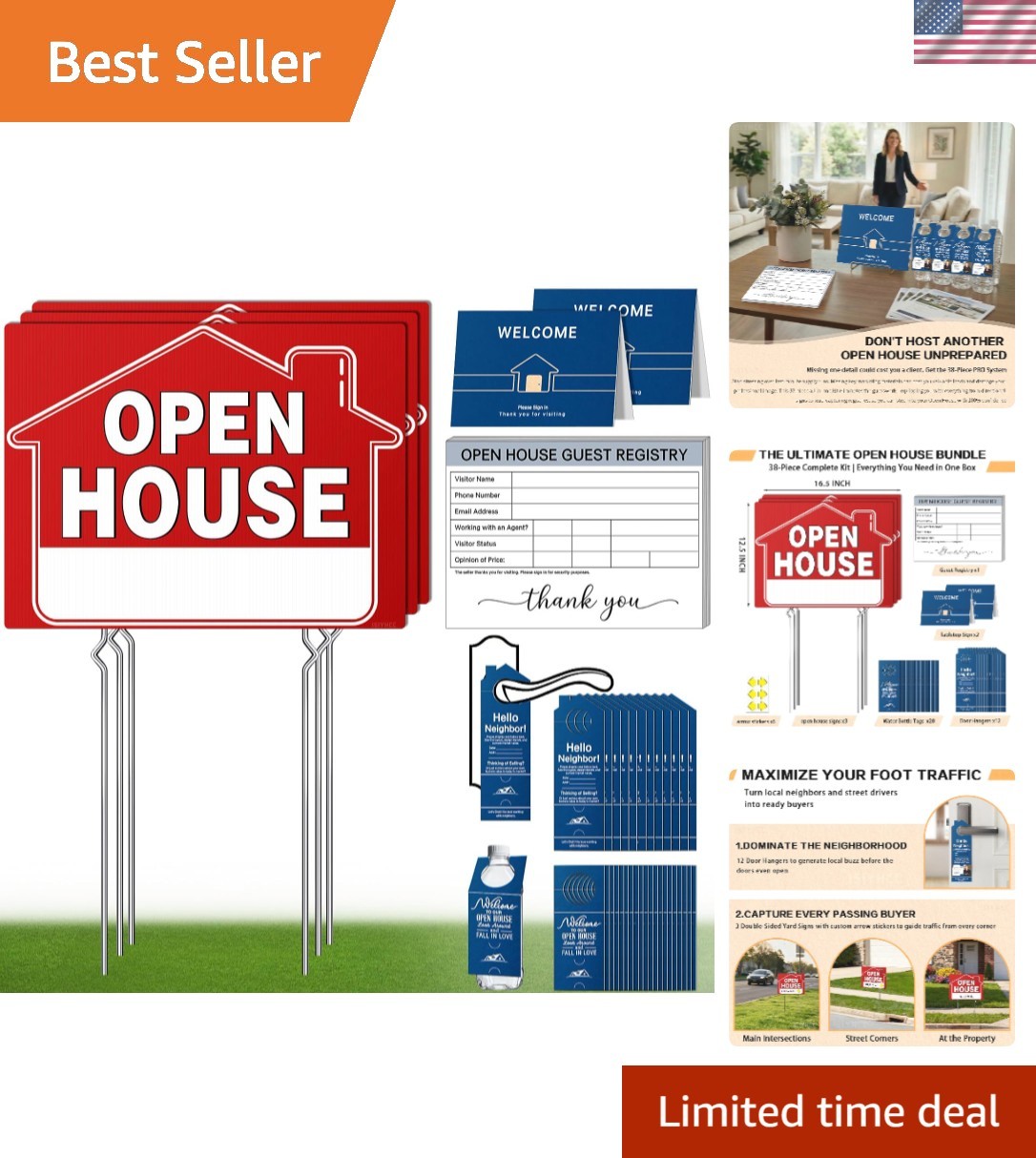 38-Piece Open House Kit: Double-Sided Signs & Guest Register Included