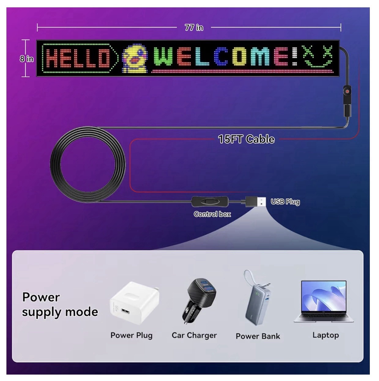 LED Sign – APP Control DIY Programmable Custom Sign Waterproof Flexible USB 5…