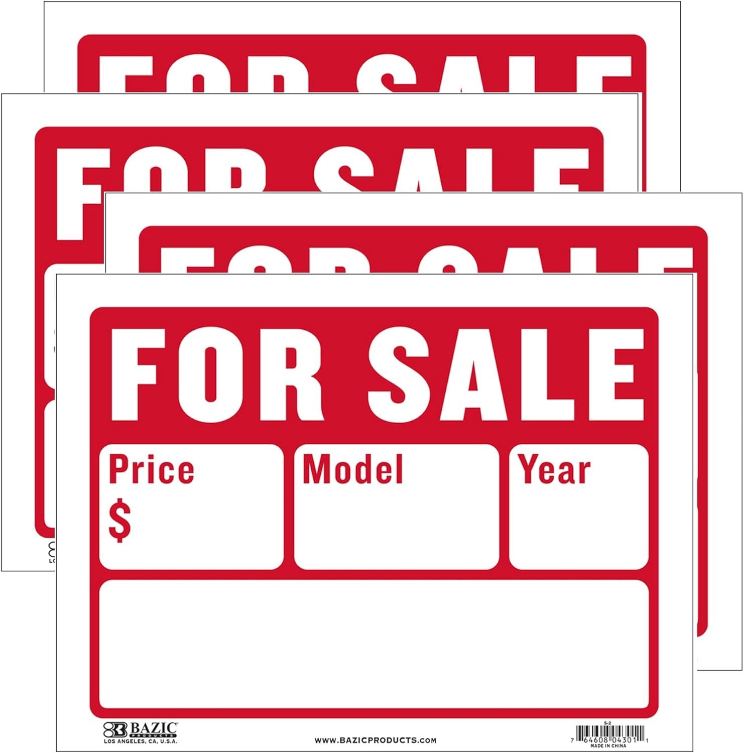 For Sale Sign 12×9 Inch Indoor Outdoor Vinyl 4-Pack High Visibility