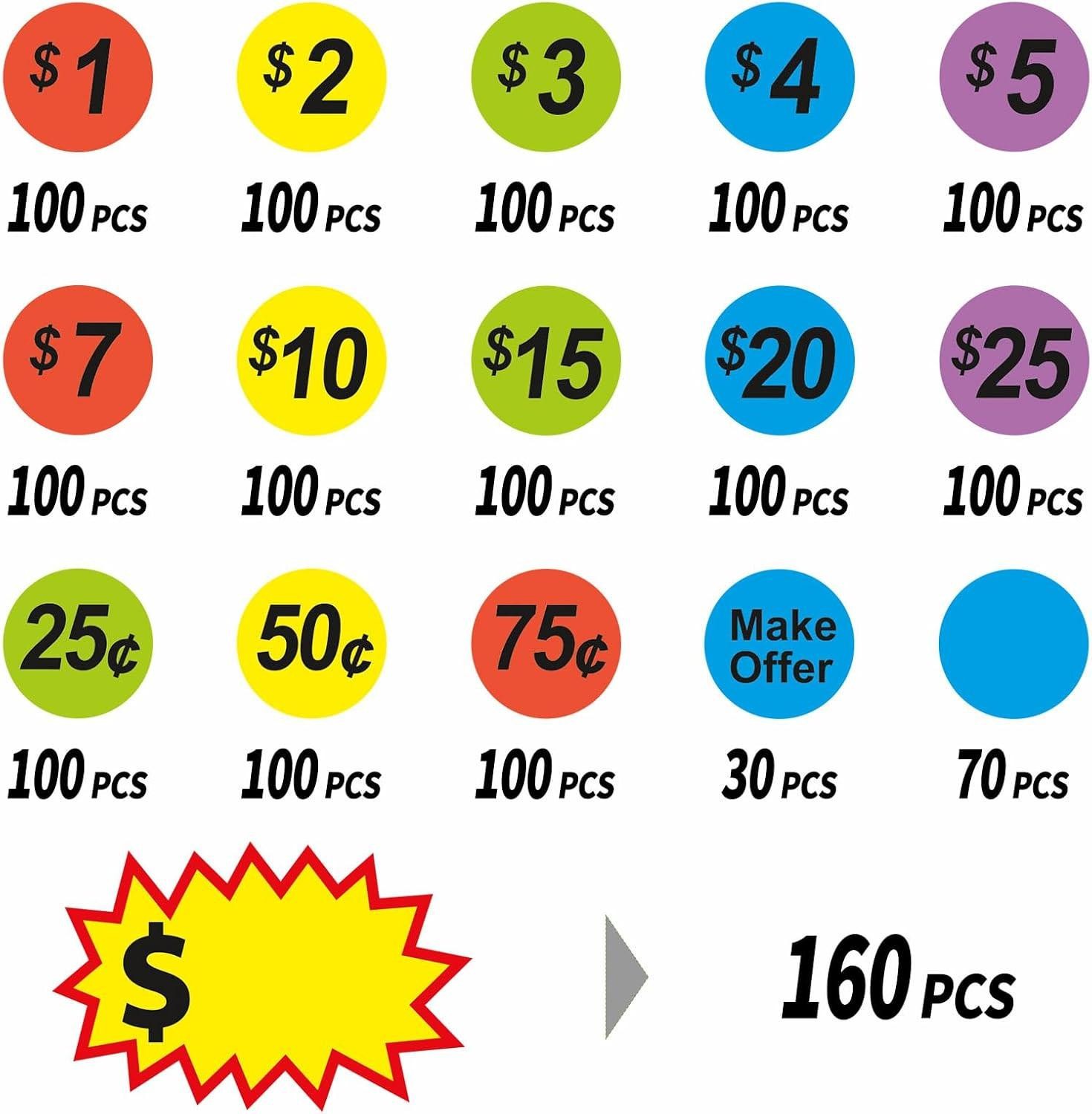 1560 Pcs Removable Garage Sale Price Stickers, 1400pcs 3/4&Prime; Yard Sale Price