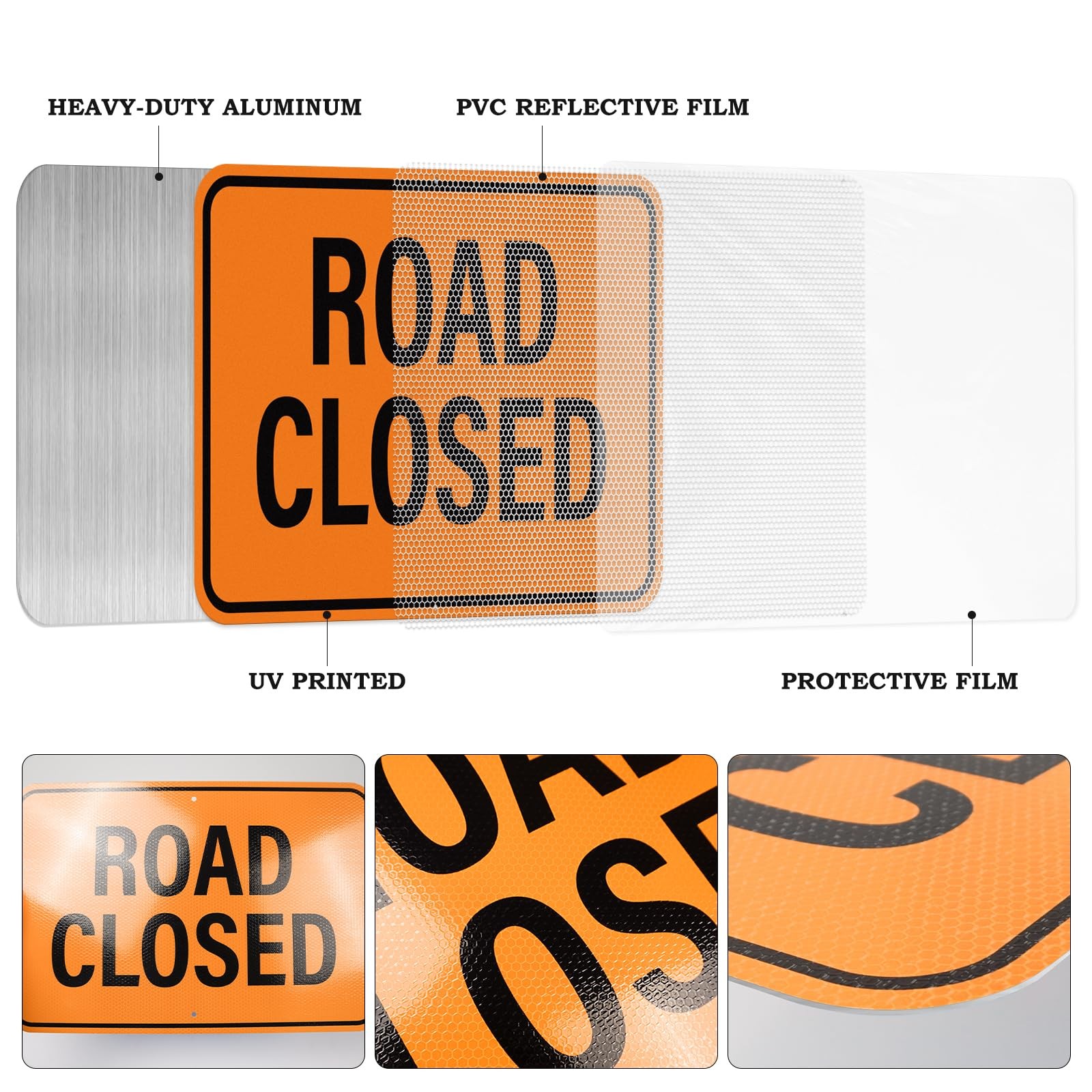 3 PCS Road Closed Detour Sign Right Left Arrow 18×12 Inch Reflective Pot