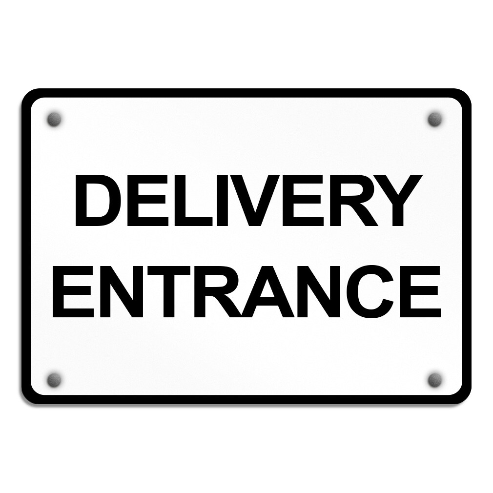 Horizontal Metal Sign Delivery Entrance Black on White Shipping and Receiving