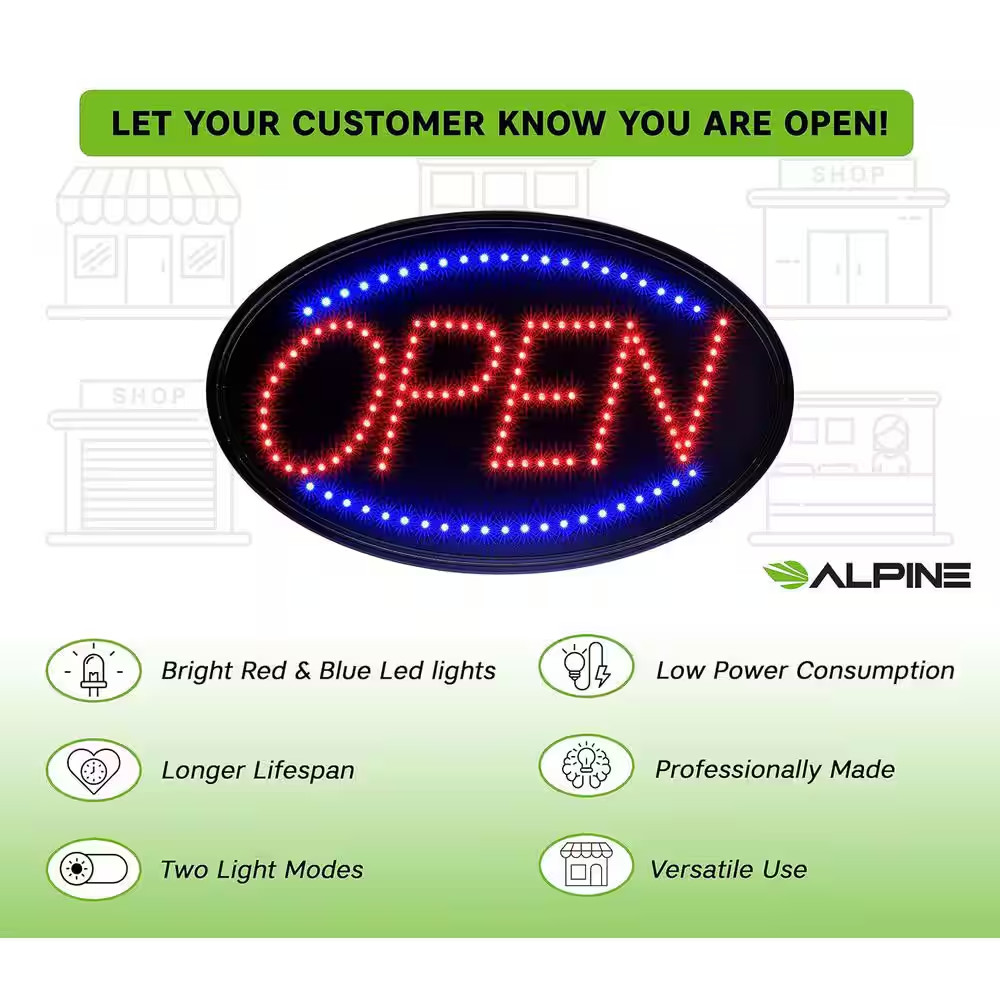 LED Open Sign Neon Style Light Store Business Window Sign Red Blue Hanging 23in