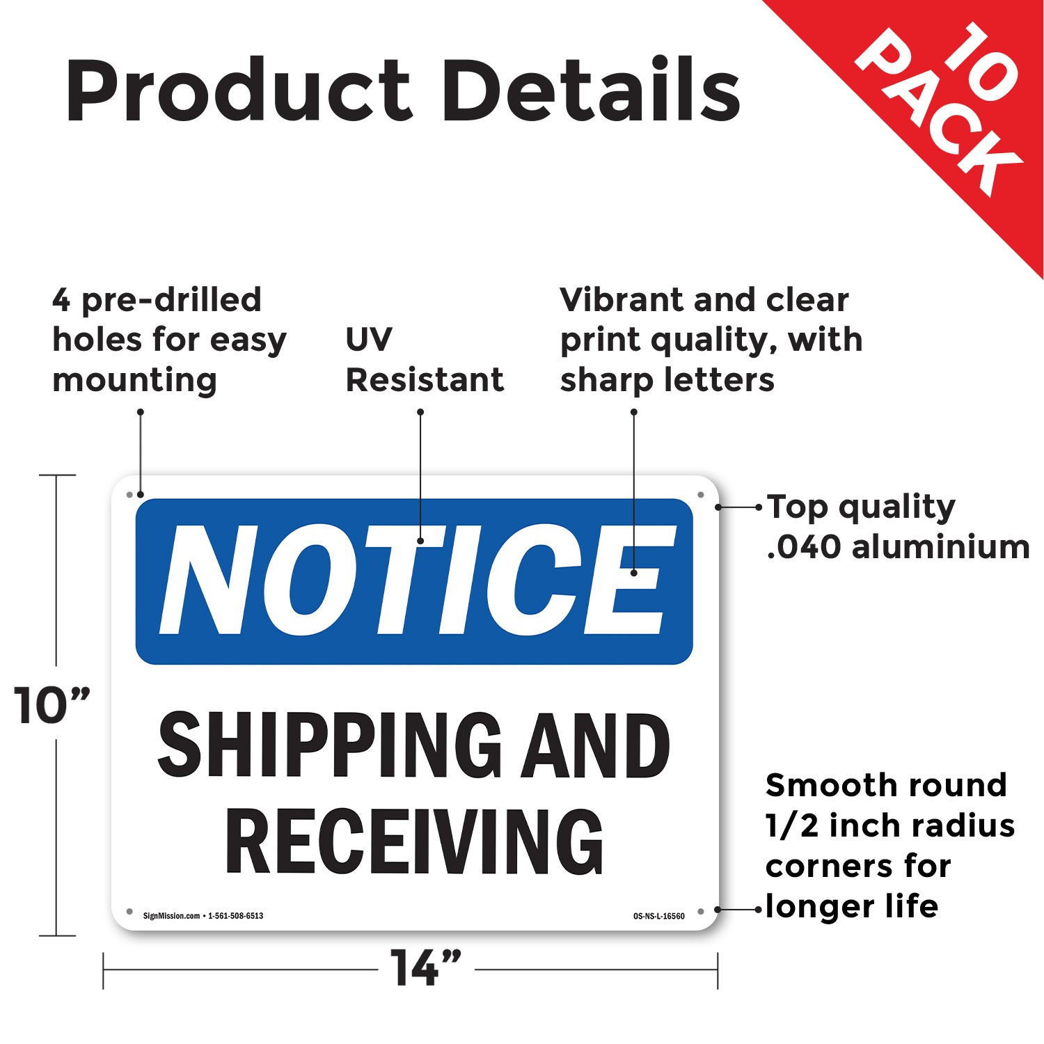 Shipping And Receiving OSHA Notice Sign Metal, Plastic, Or Decal – 5 or 10 Pack