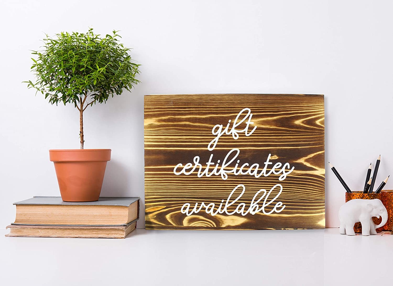 Gift Certificates Available Sign, Brown Wood Retail Store Display Plaque