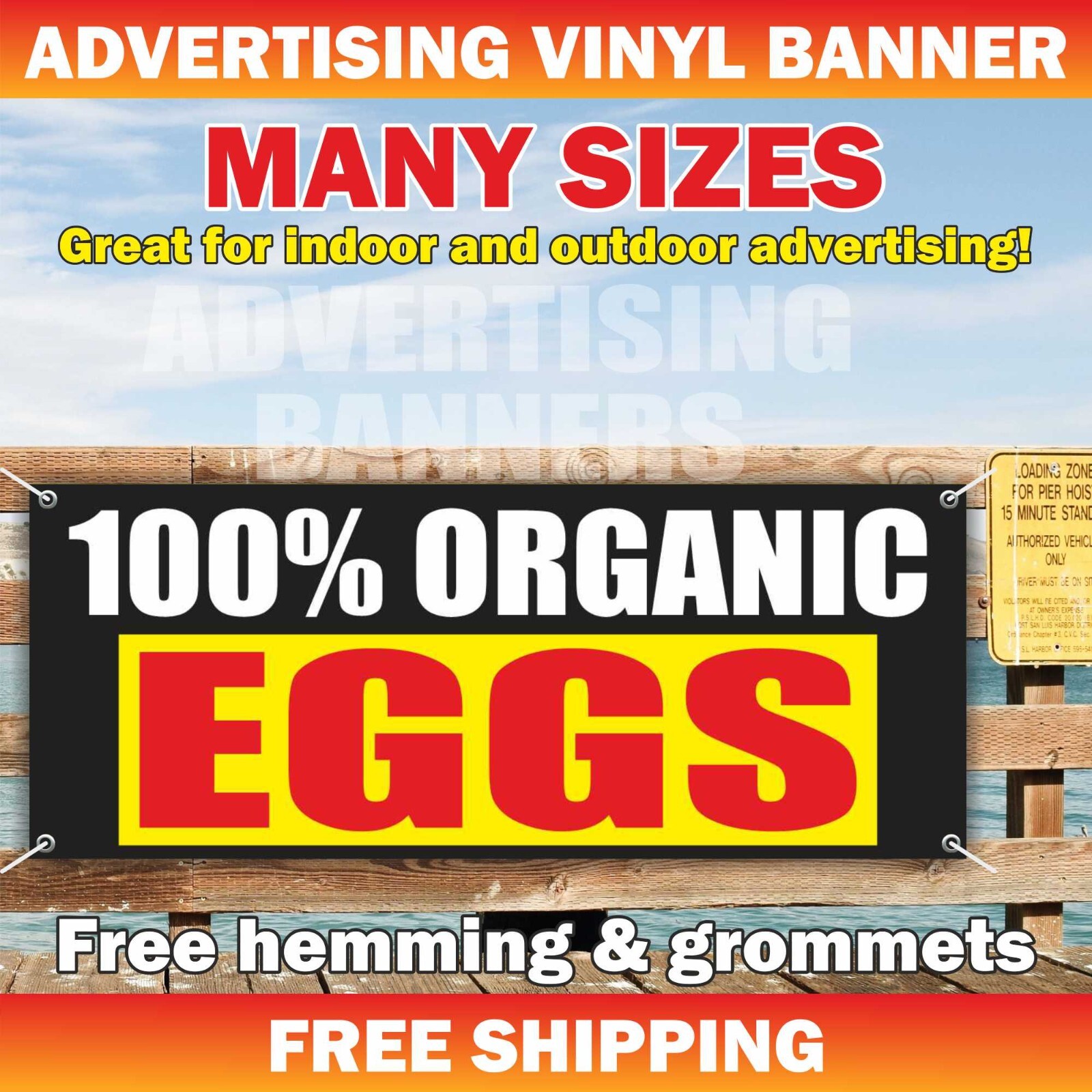 100% ORGANIC EGGS Advertising Banner Vinyl Mesh Sign Chickens Farmers Farm Fresh