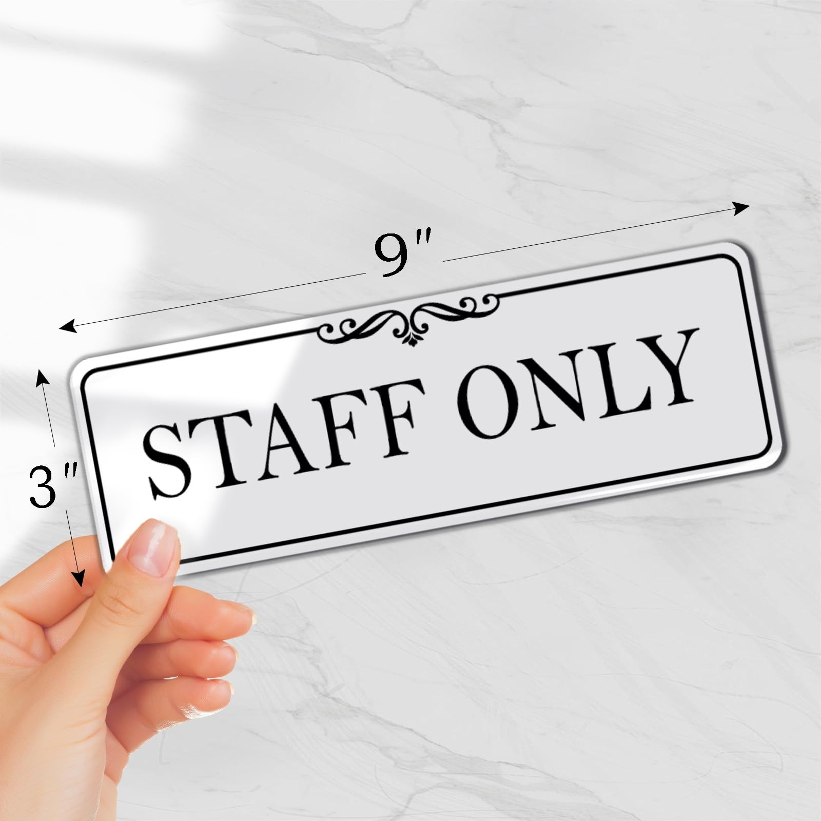 9×3 Inch Staff Only Sign Acrylic SelfStick Door Wall Signage Elegant White
