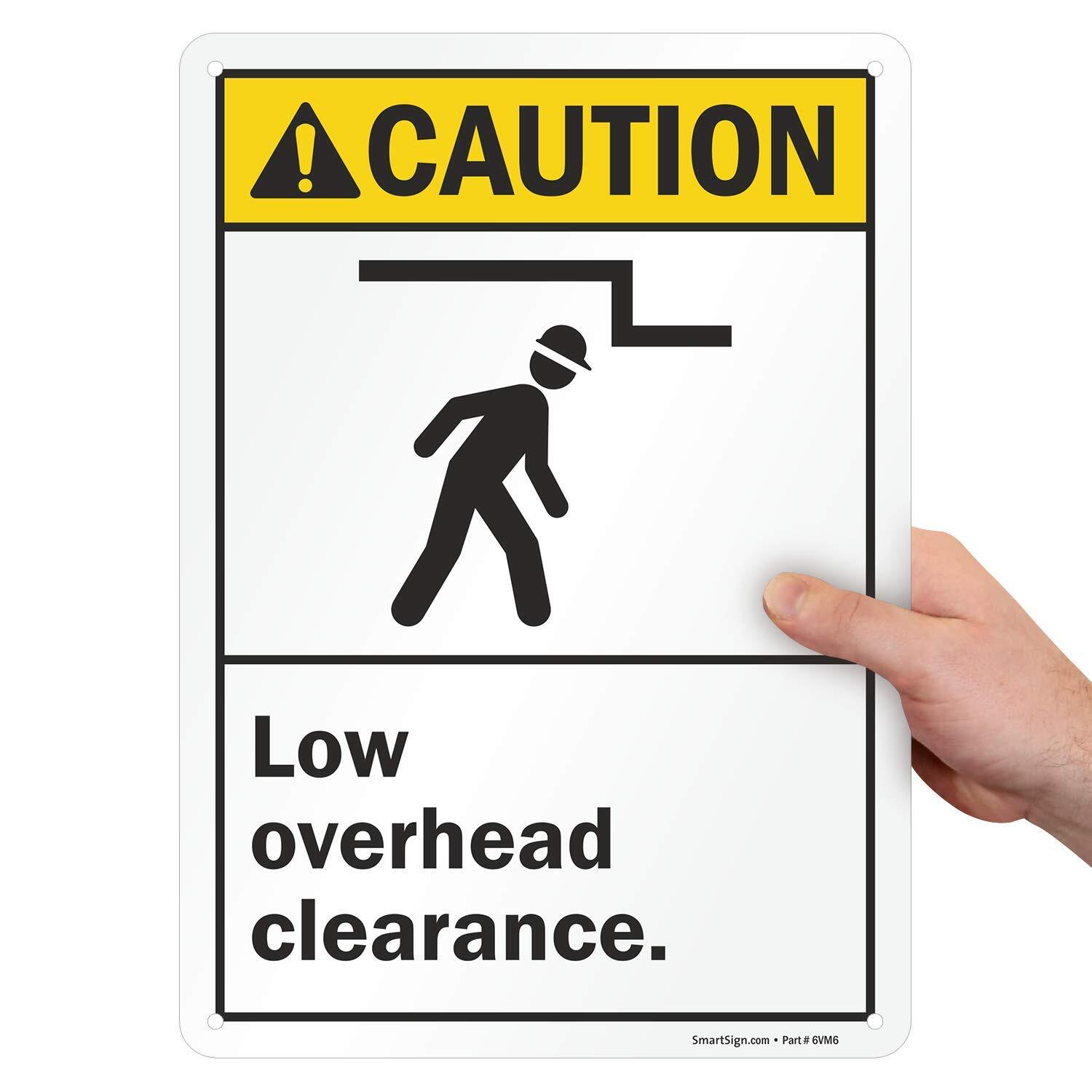 14×10 inch Caution Low Overhead Clearance ANSI Sign 55 mil HDPE Plastic