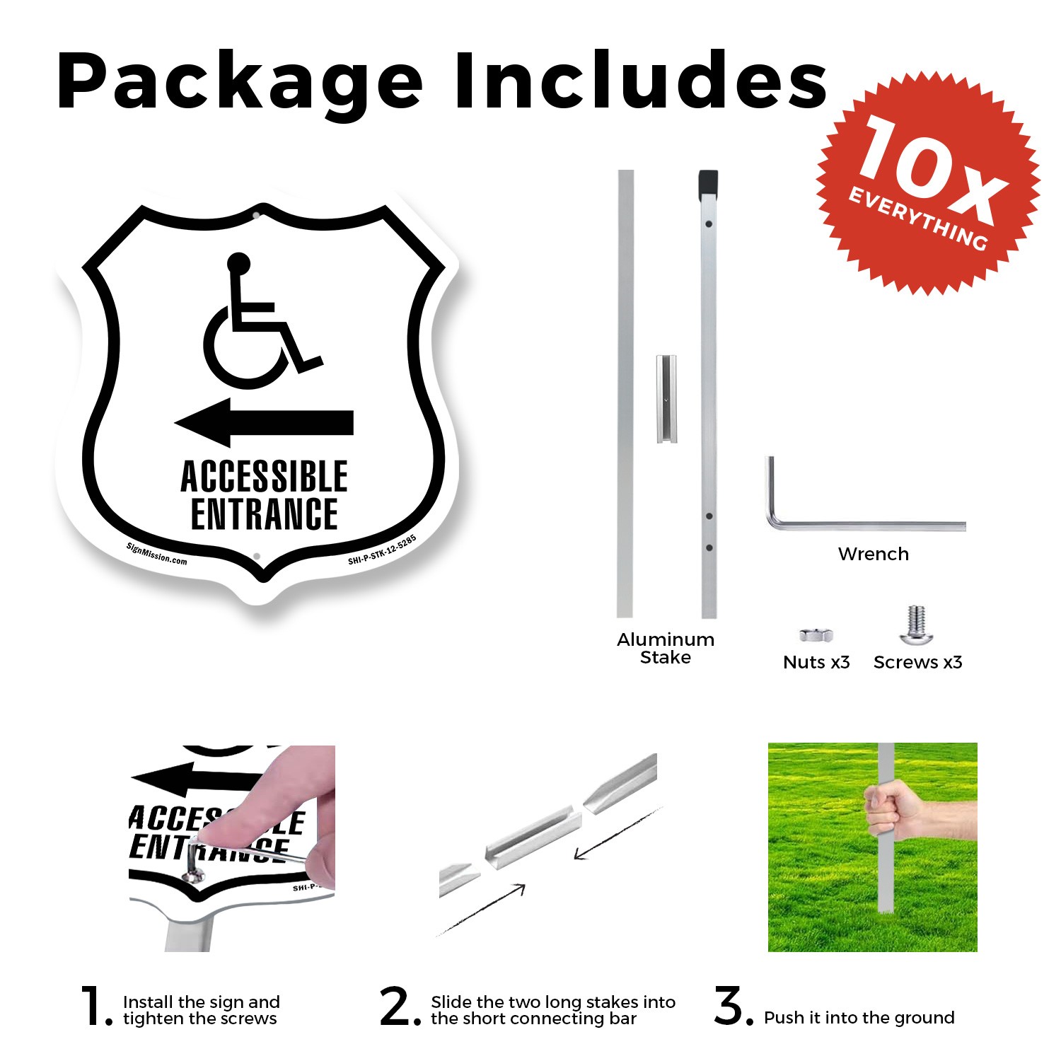 Accessible Entrance Handicap Left Shield Shaped Sign With Stake Weather Proof
