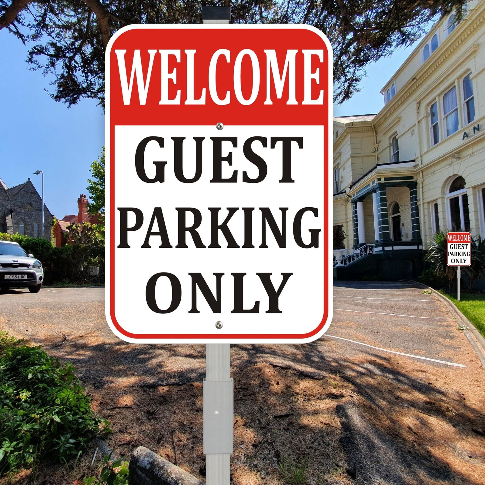 2Pack Welcome Guest Parking Only Sign with 36-Inch Metal Stakes, 10 x 14 Inch…
