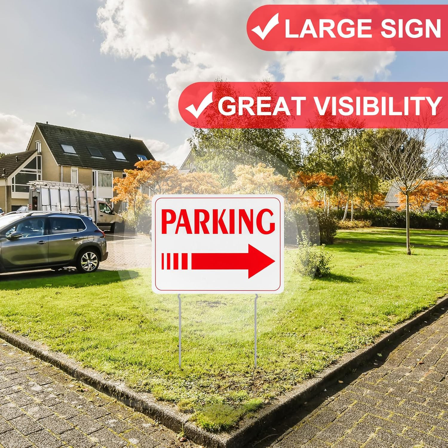 4 Pcs Event Parking Sign with Stake, with Directional Arrows 12 X 16 Inch Double