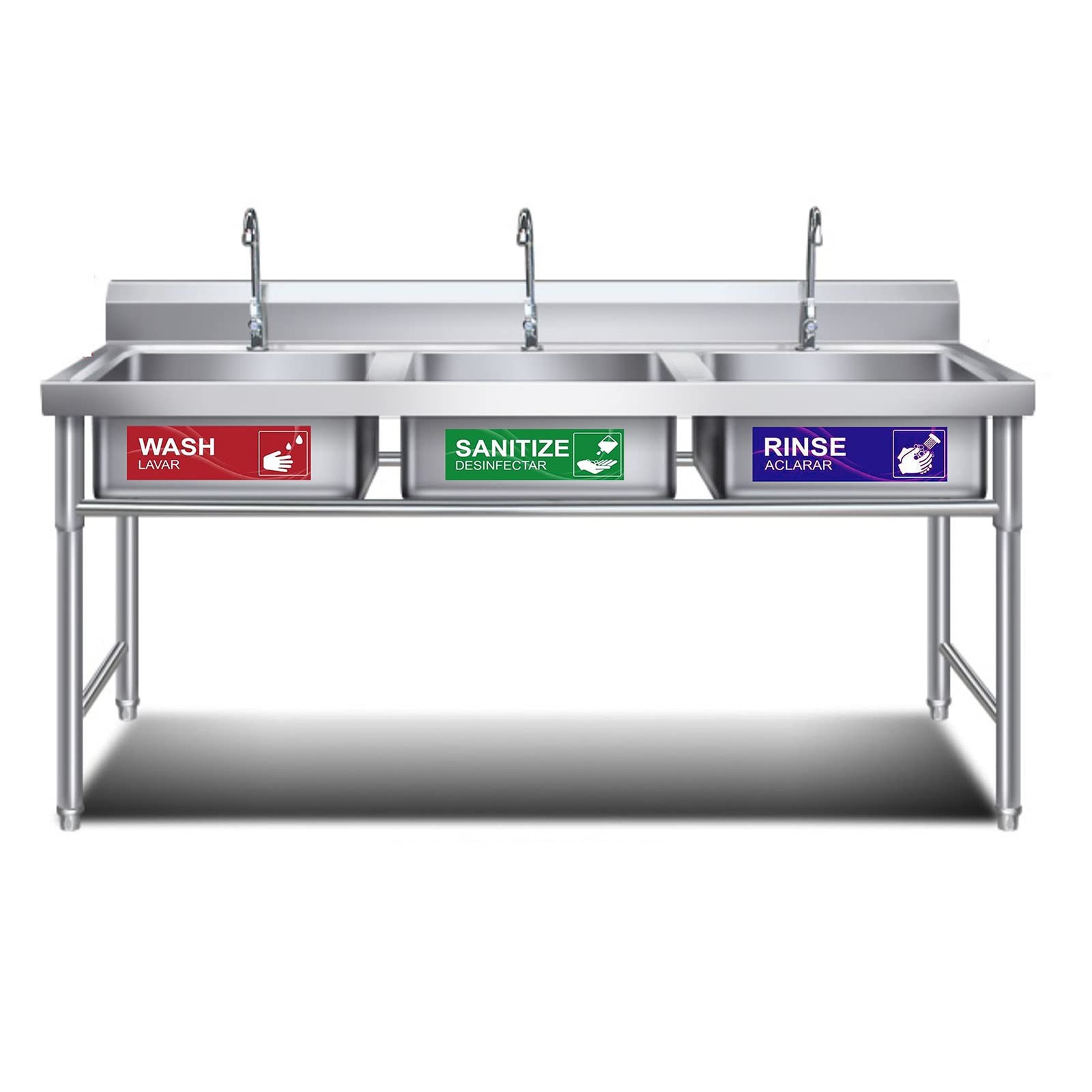 4 Pack Wash Rinse Sanitize Sink Labels, Waterproof Sticker Signs Perfect for 3 C