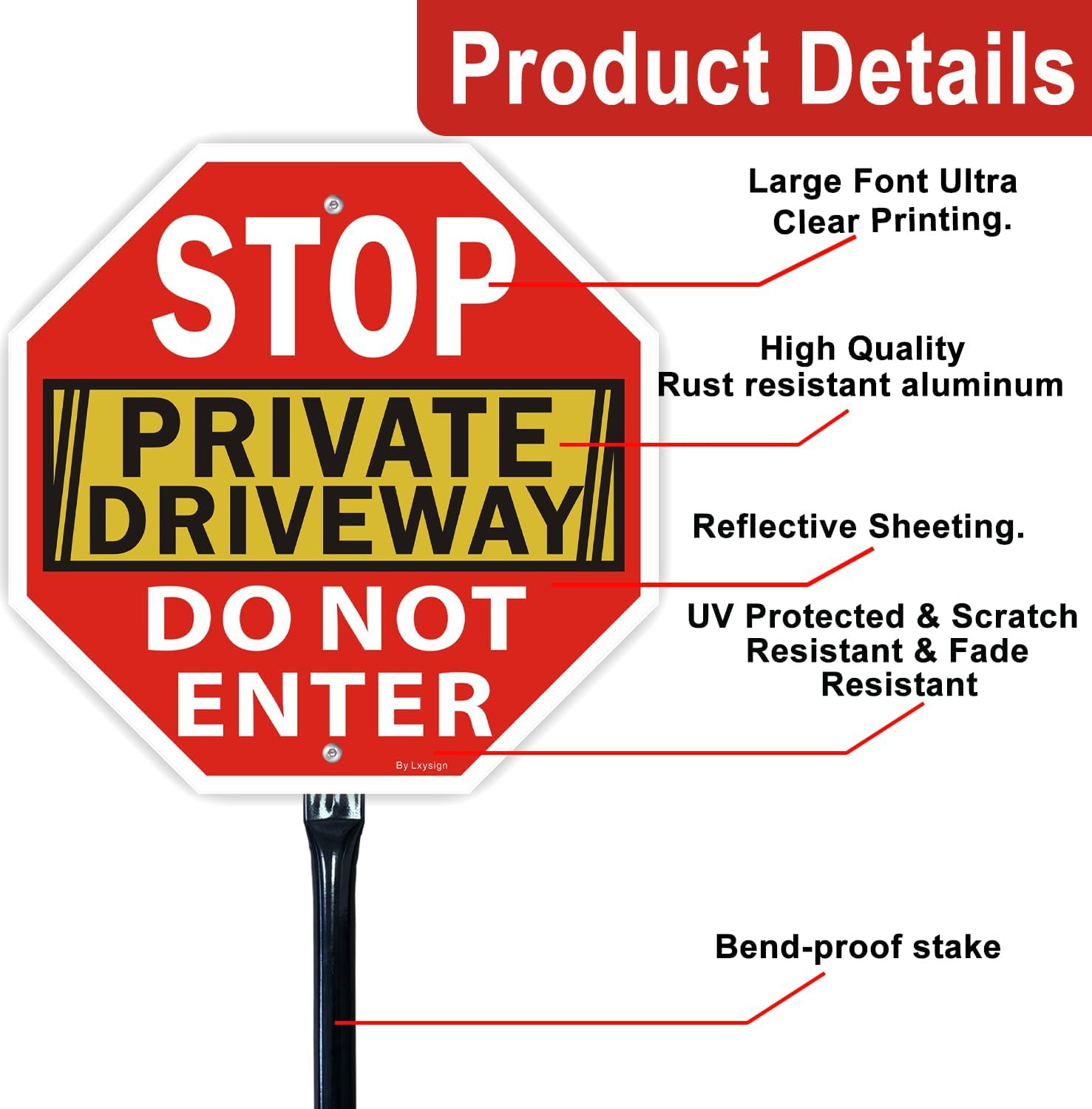 Reflective Aluminum Stop Sign Set for Private Driveway, 36&Prime; Tall, 2-Pack