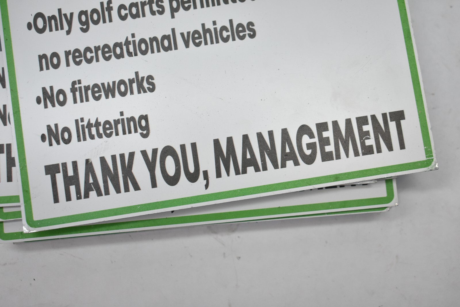 Lot of 11 Campground Rules Signs Green/White Thank You Management 12&Prime; x 8&Prime;