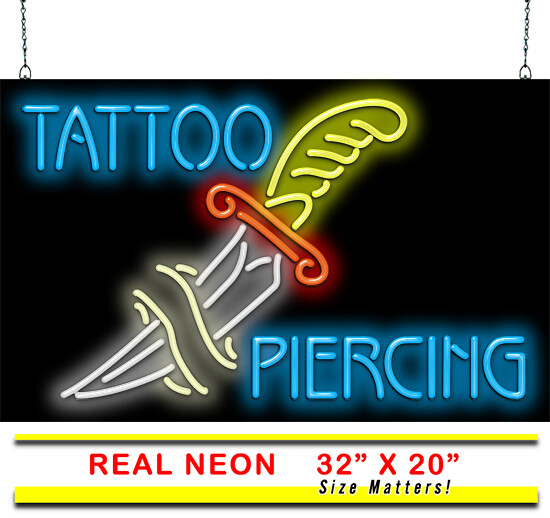 Tattoo Piercing Neon Sign REAL Neon Window Sign Hand Bent Advertisement