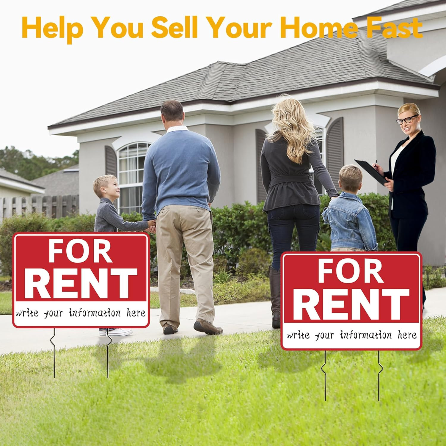 2 Pack for Rent Signs, for Rent Sign with Metal Stake, for Rent Yard Sign – 17 X